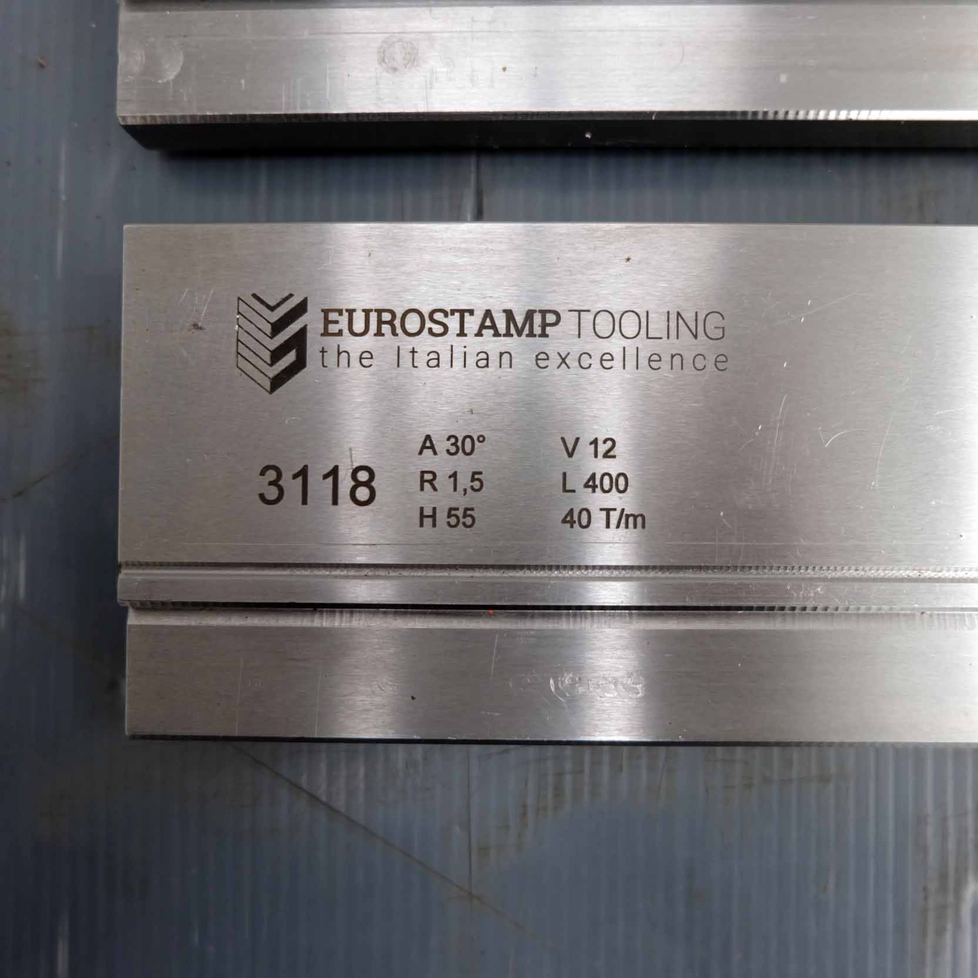 Eurostamp Tooling Model 3118 Bottom Press Brake Tooling. A - 30 Degrees. V - 12. R - 1.5. H55. 40t/m - Image 9 of 9