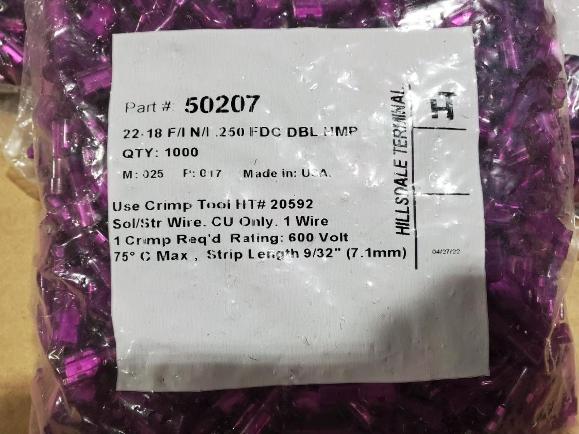 Qty 10,000 - Hillsdale Terminal wire connectors. p/n 50207. - Image 2 of 4