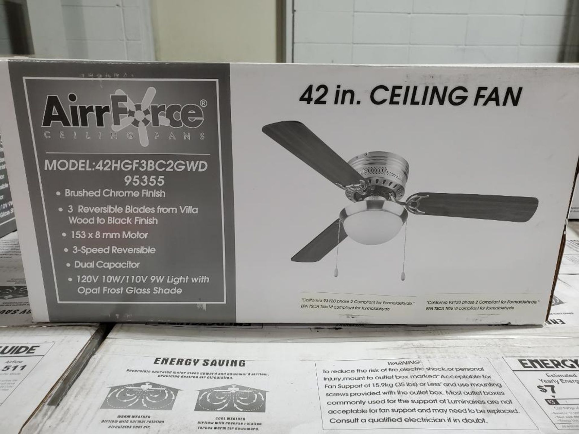 Qty 6 - AirrForce Ceiling Fans 42HGF3BC2GWD, 95355. 42 in ceiling fan. New in box. - Image 2 of 4