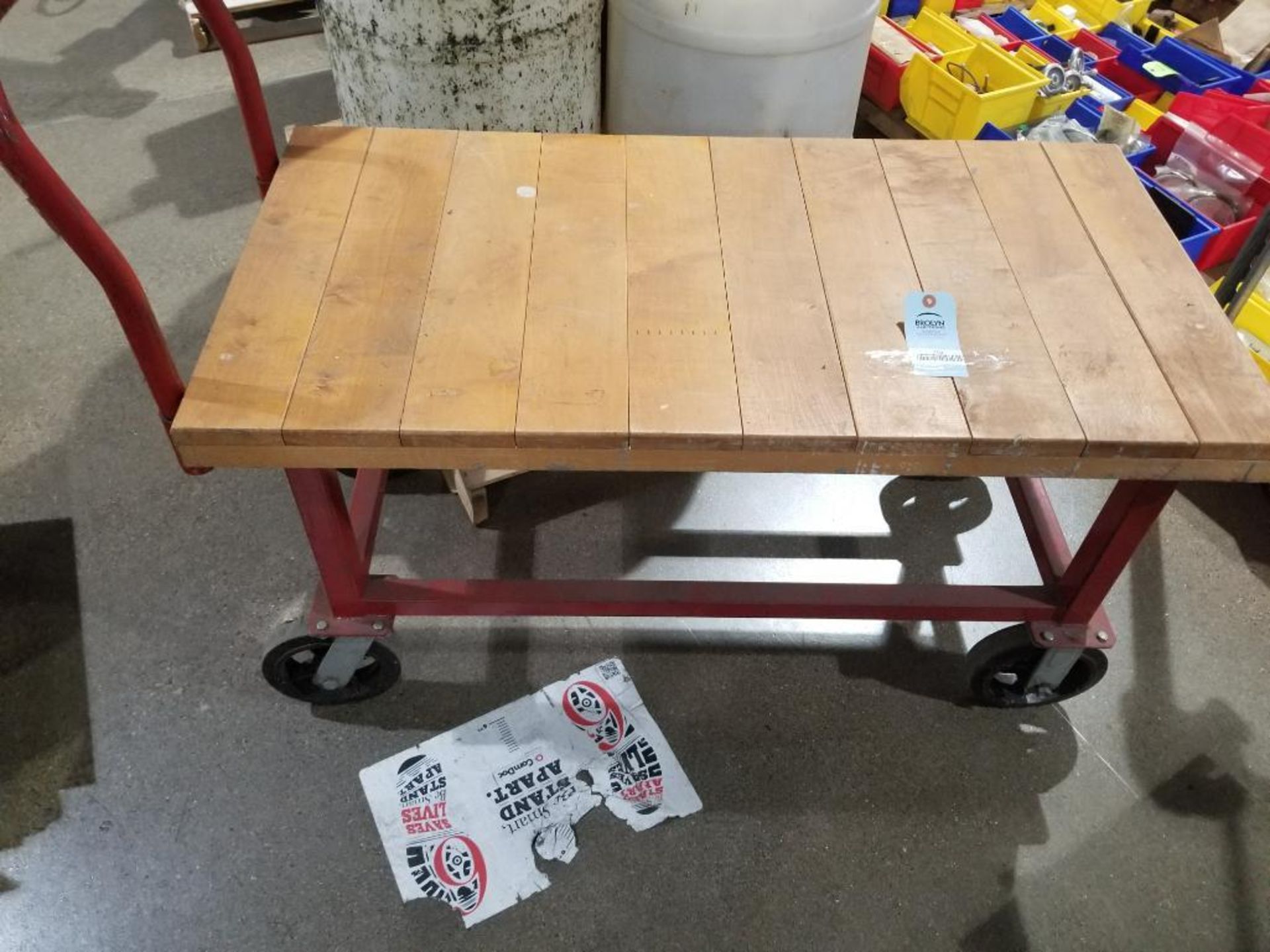 Shop cart with wood base.