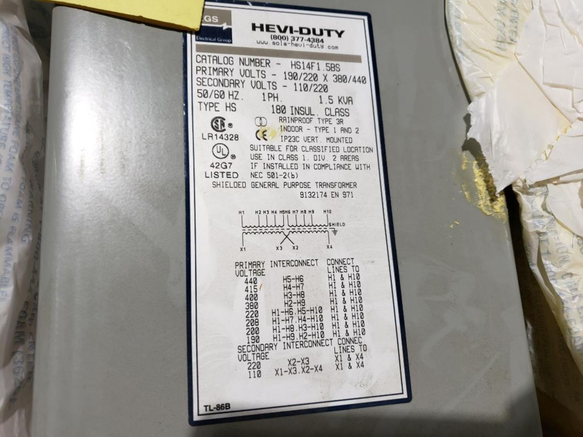 1.5kVa Hevi-Duty transformer. Catalog number HS14F1.5BS. - Image 3 of 5