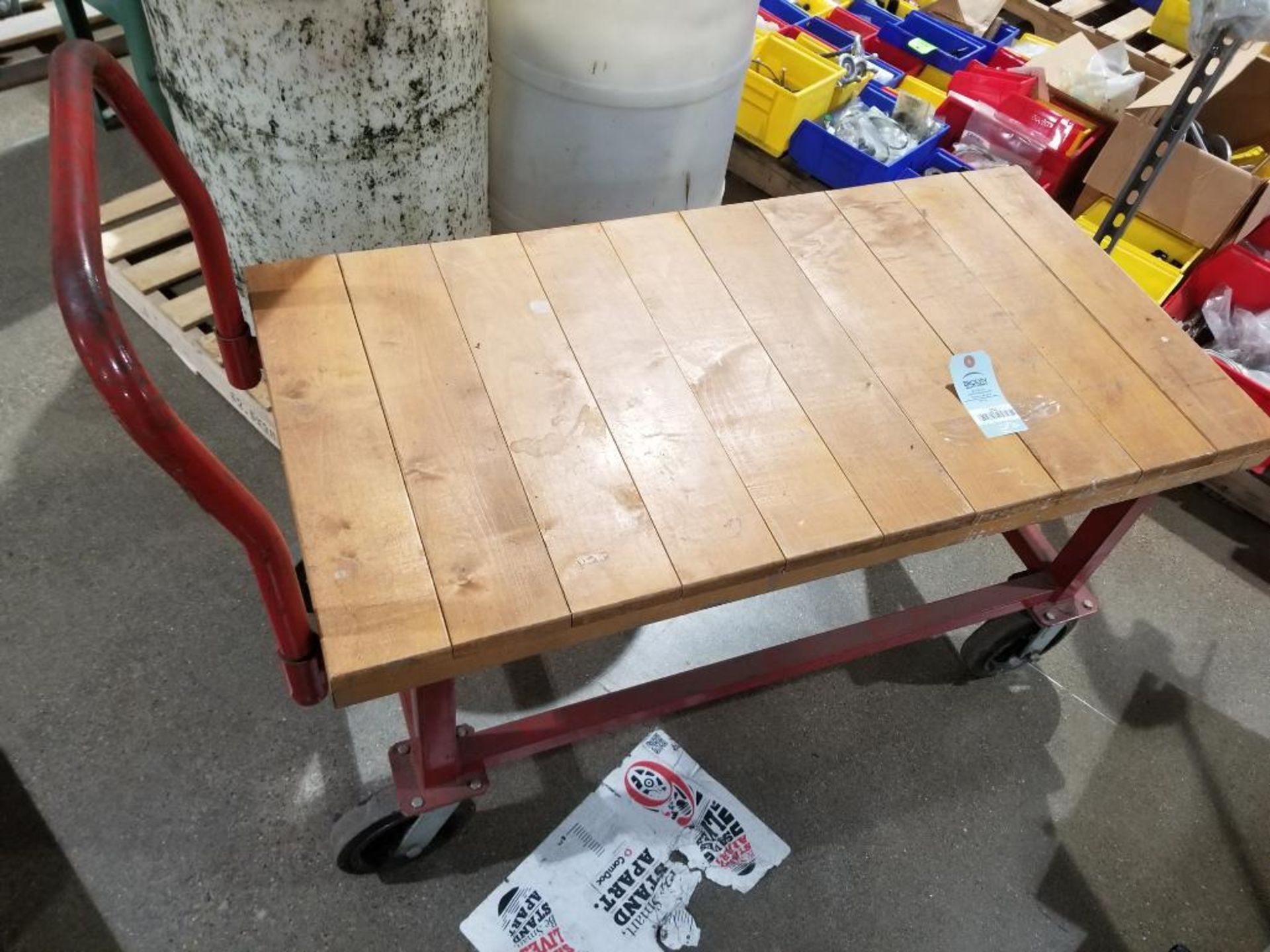 Shop cart with wood base. - Image 2 of 3