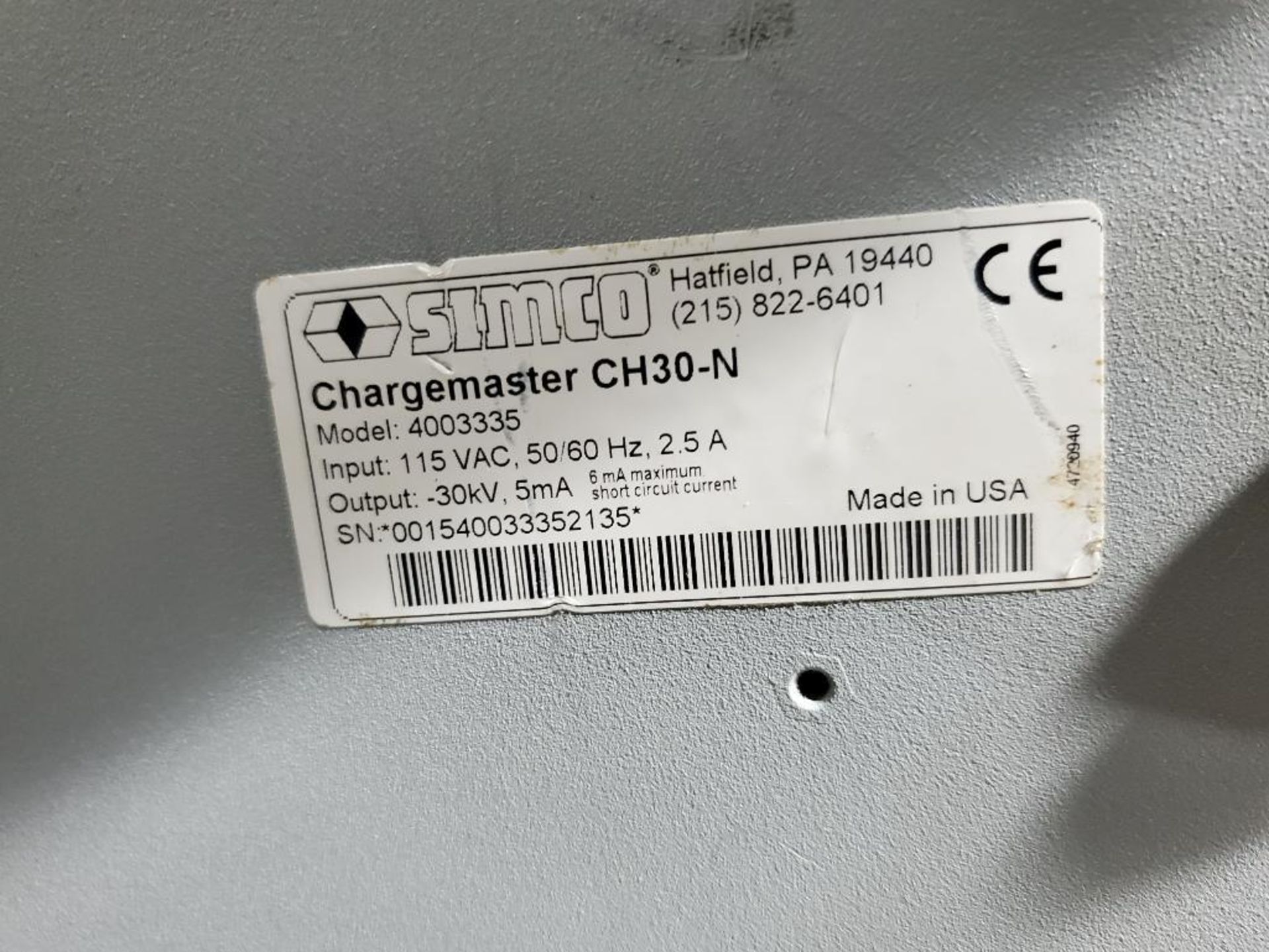 Simco Chargemaster electrostatic generator. Model CH30-N. Part number 4003335. - Image 3 of 3