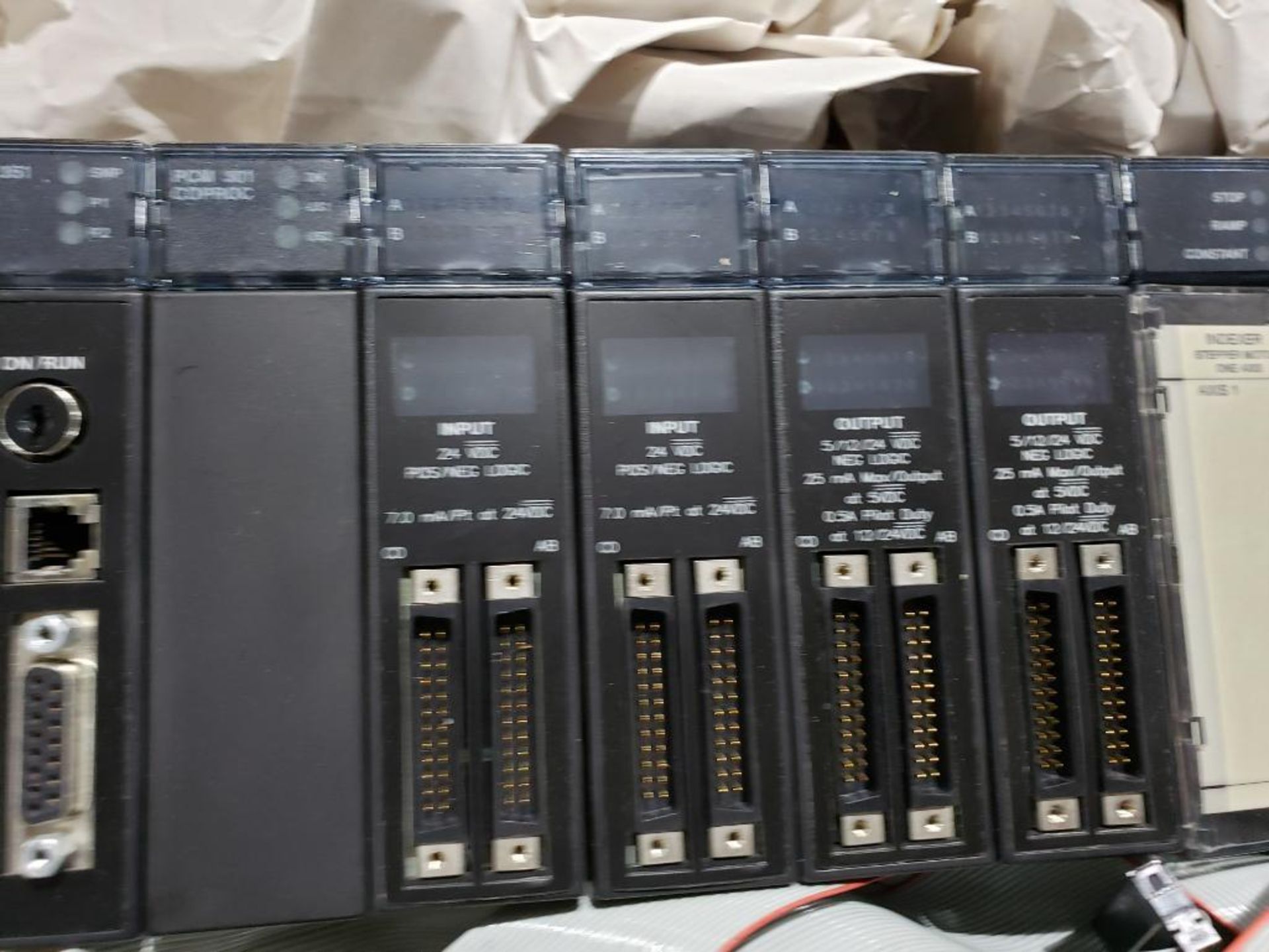 GE Fanuc series 90-30 PLC rack with assorted cards, CPU, power supply ...