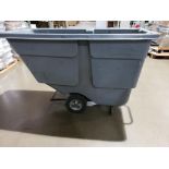 Rubbermaid rolling trash hopper.