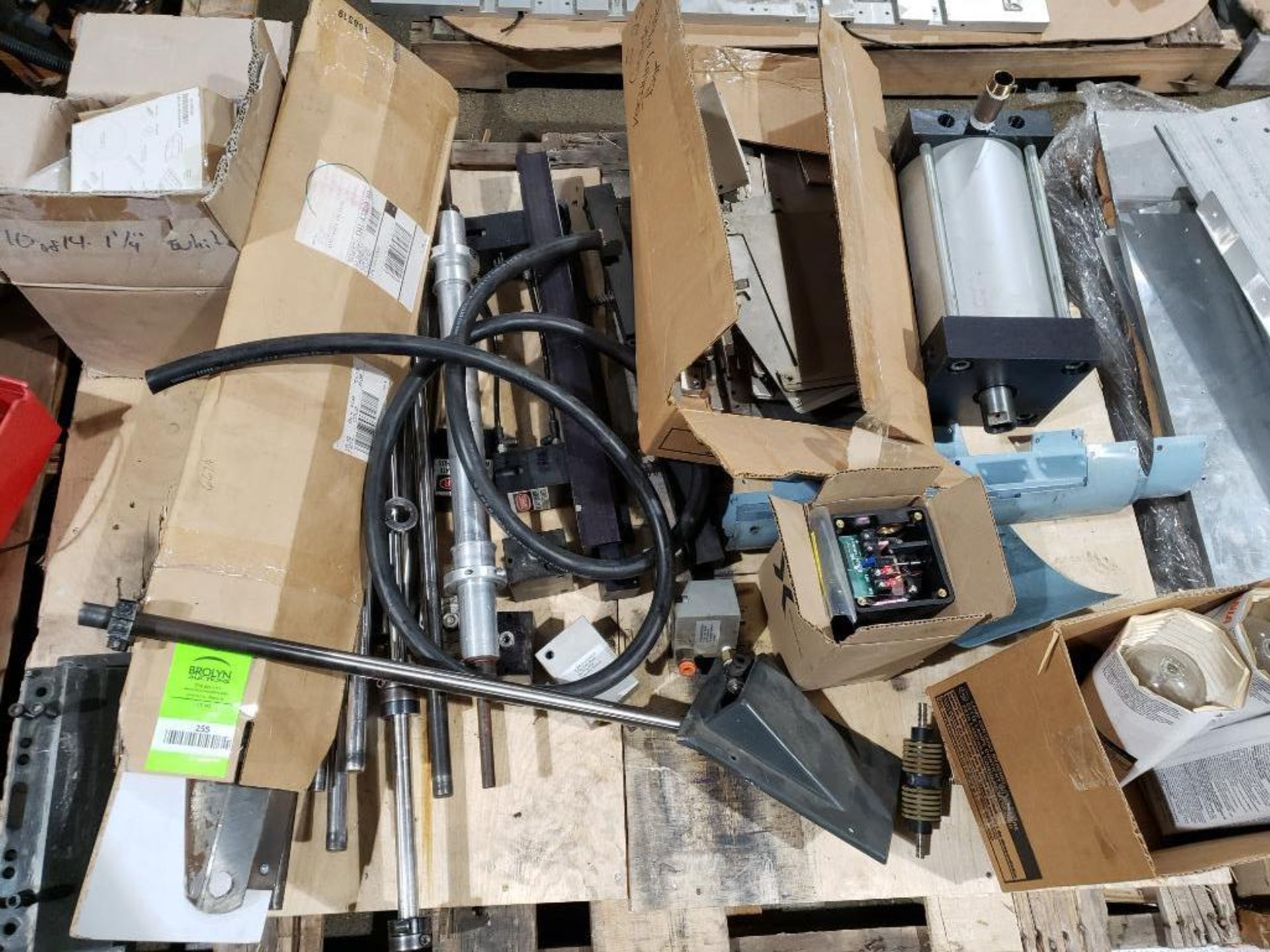 Pallet of assorted parts and hardware.
