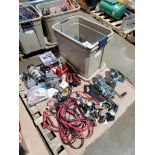 Pallet of assorted tools, hardware, jumper cables, etc.