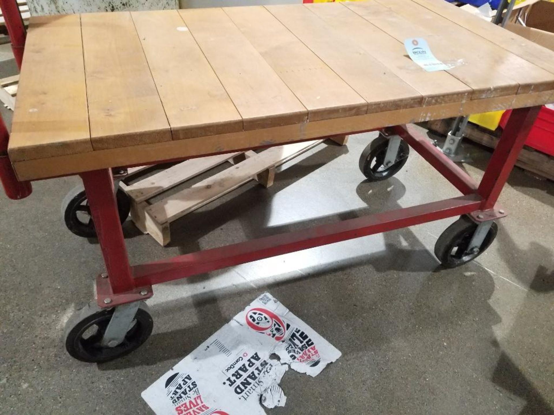 Shop cart with wood base. - Image 3 of 3