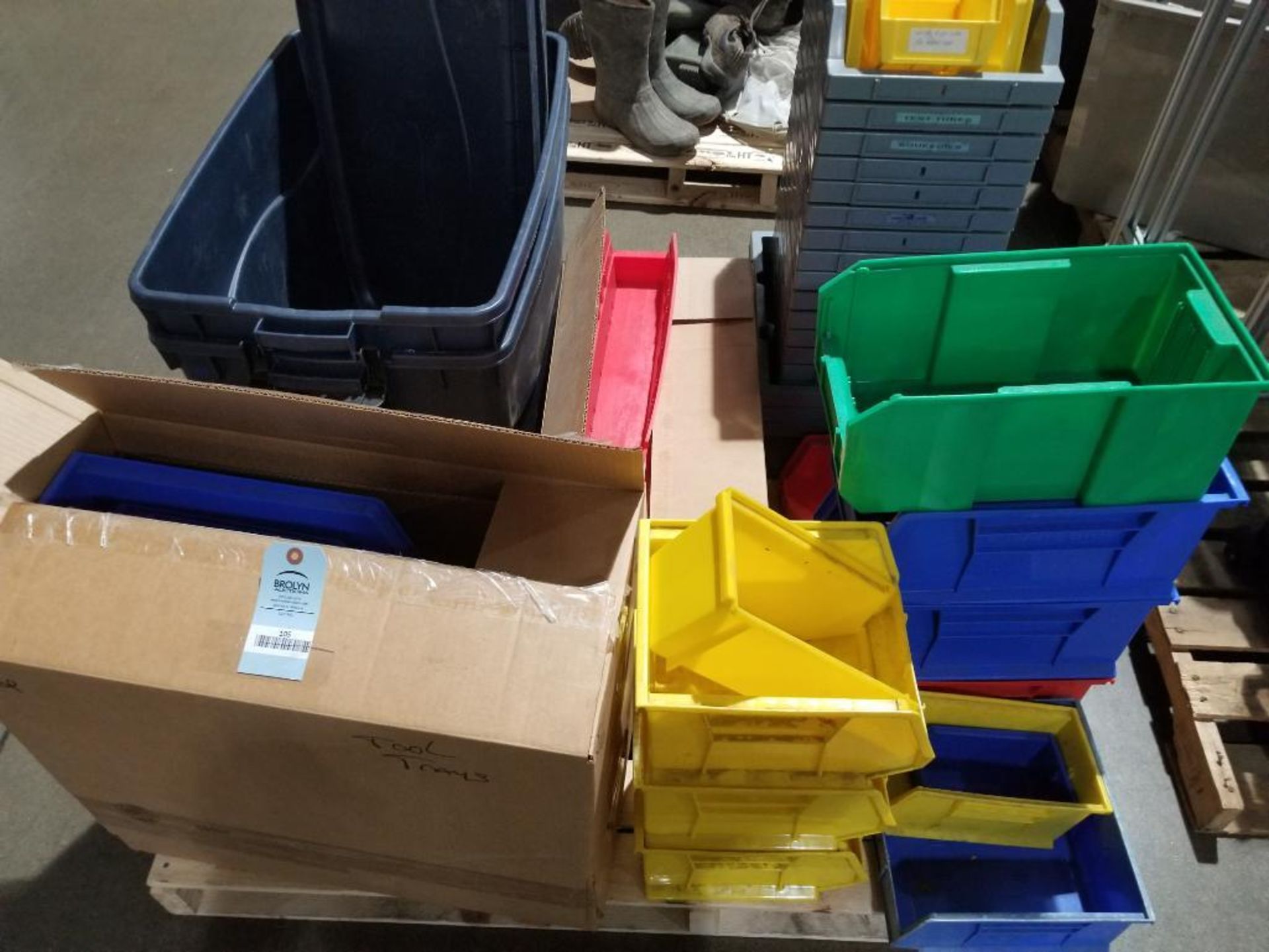 Pallet of assorted bins.