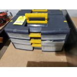 Two tool boxes with contents and box of misc electrical parts.