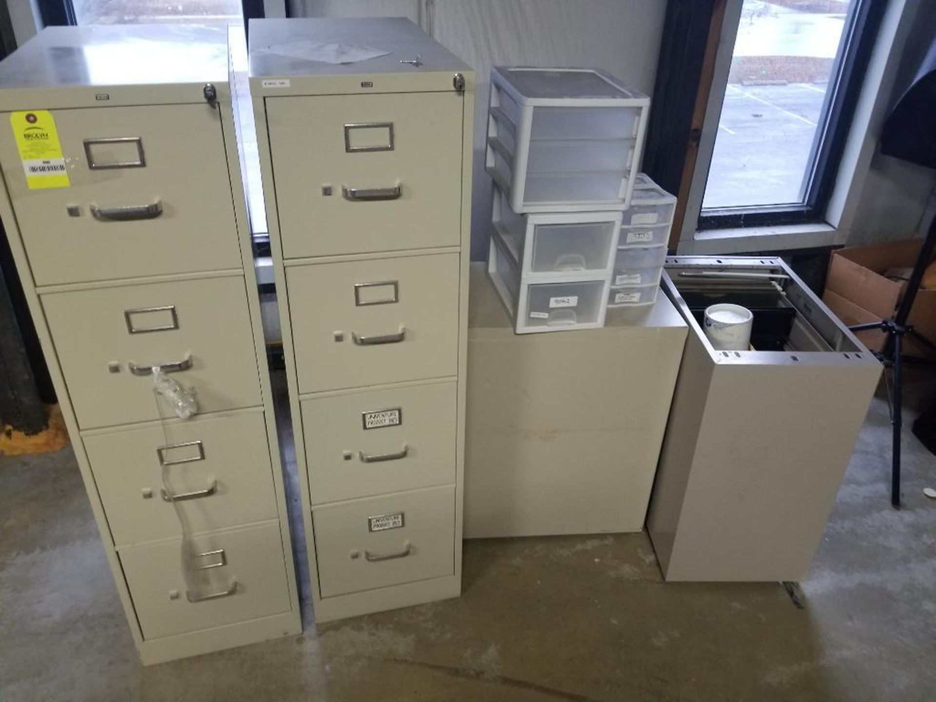Qty 7 - Assorted file cabinets and storage drawers.