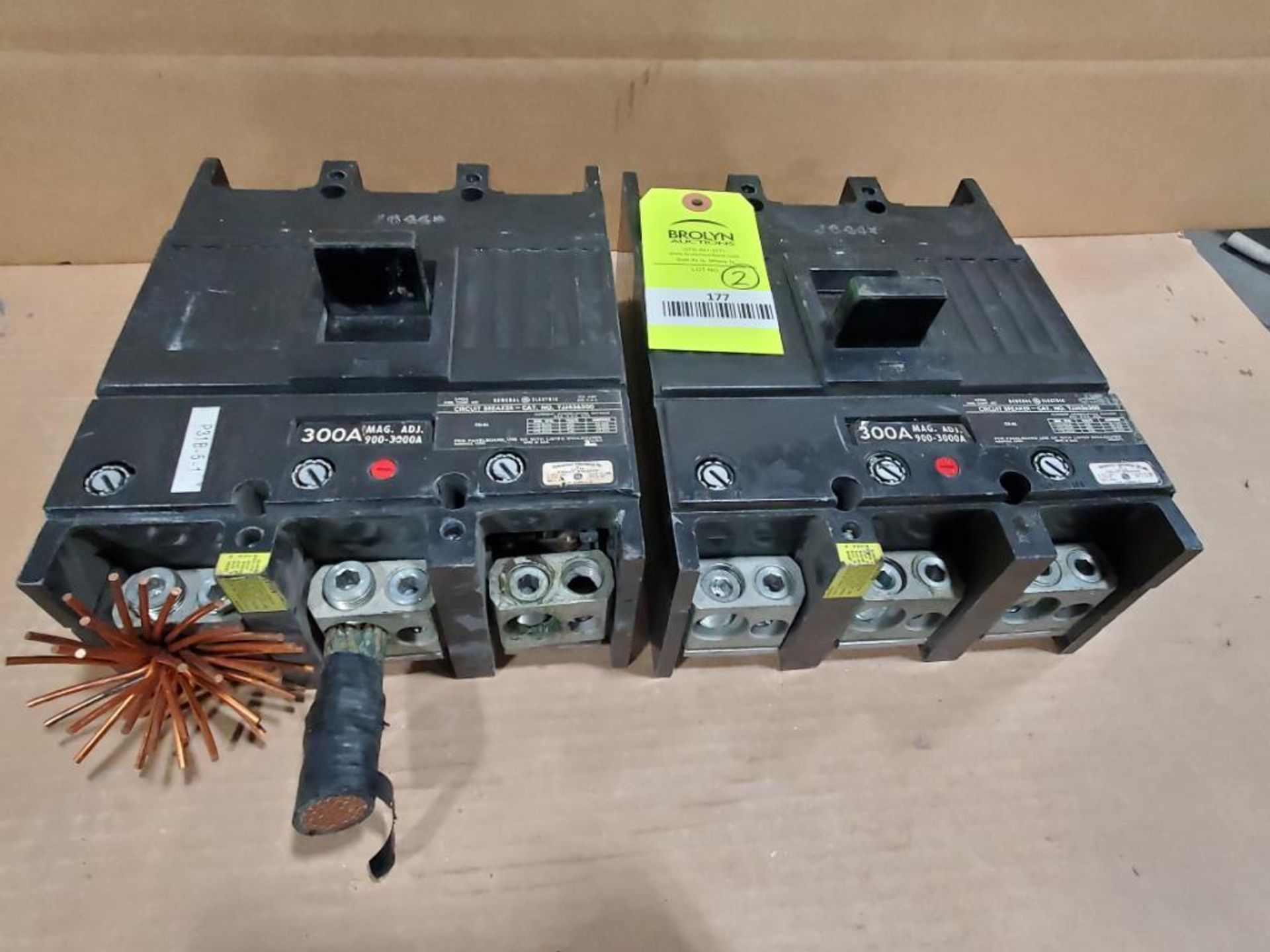 Qty 2 - 300 amp GE molded case breaker. Catalog TJJ436300.