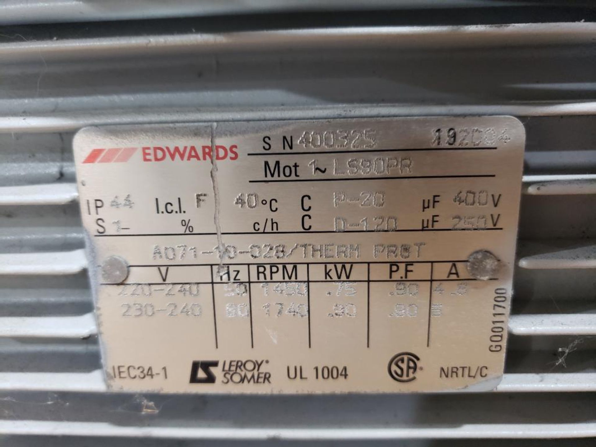 Edwards vacuum pump. Model E2M28. .90Kw. 230-240v. - Image 8 of 9