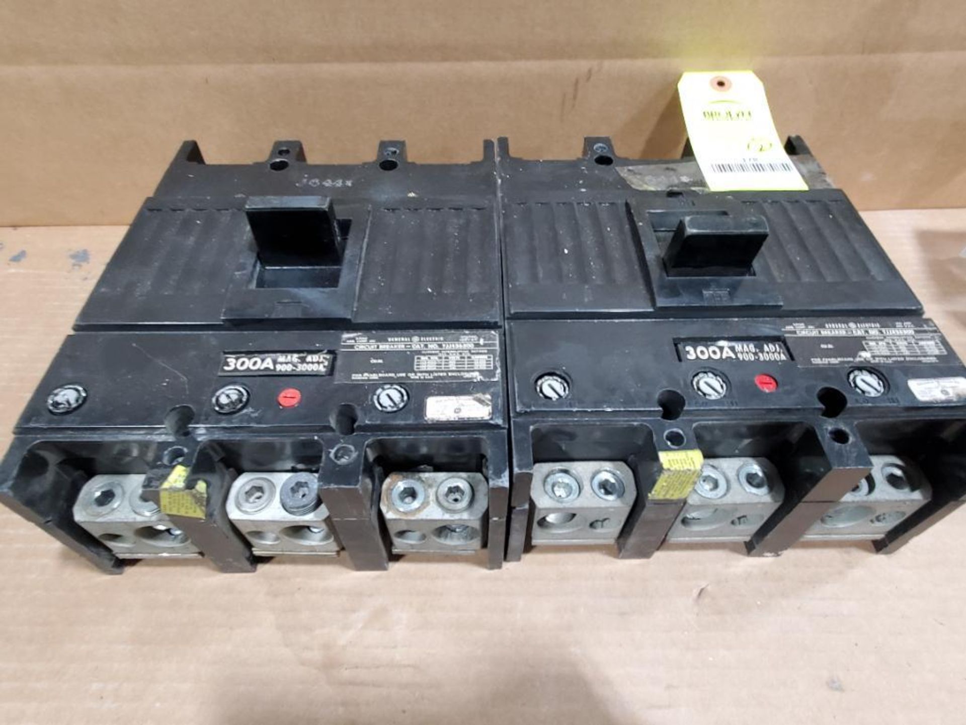 Qty 2 - 300 amp GE molded case breaker. Catalog TJJ436300.