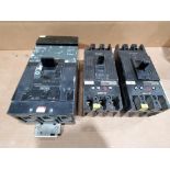 Qty 3 - Assorted Square D and GE molded case breakers.