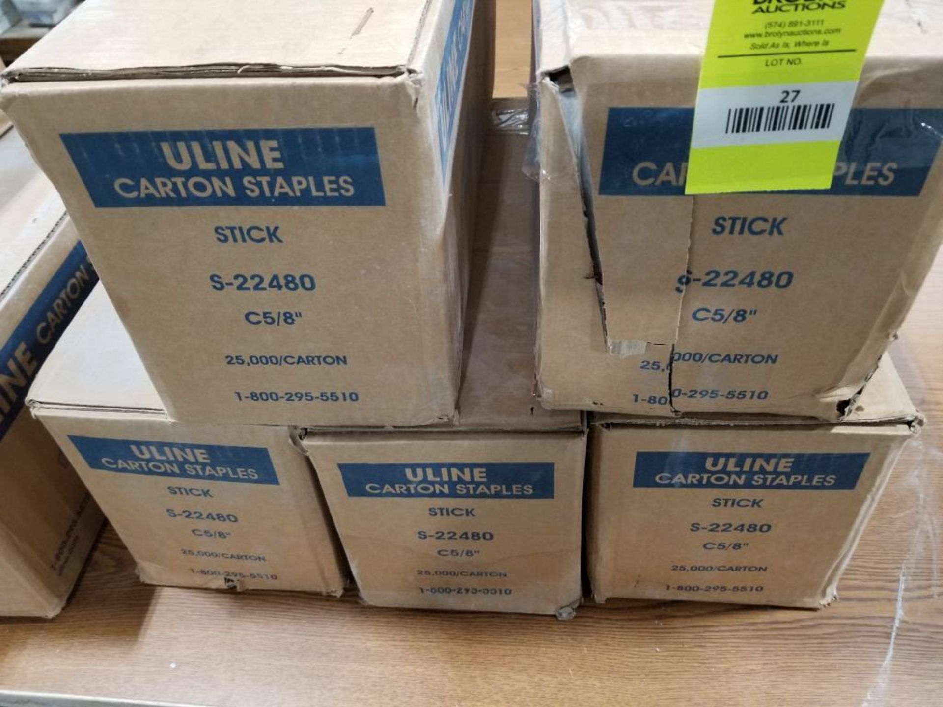 Qty 5 - Cartons of Uline carton staples. Model C22480 C5/8in. 25,000 per carton.