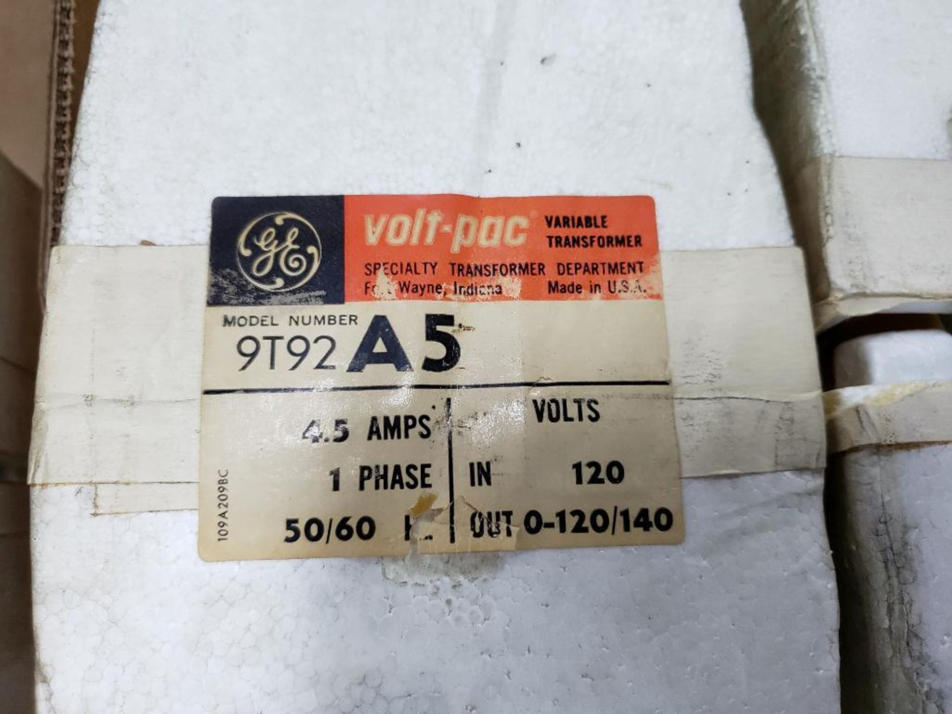 Qty 2 - GE Volt-pac variable transformers. Model 9T92A5. New in package. - Image 2 of 3