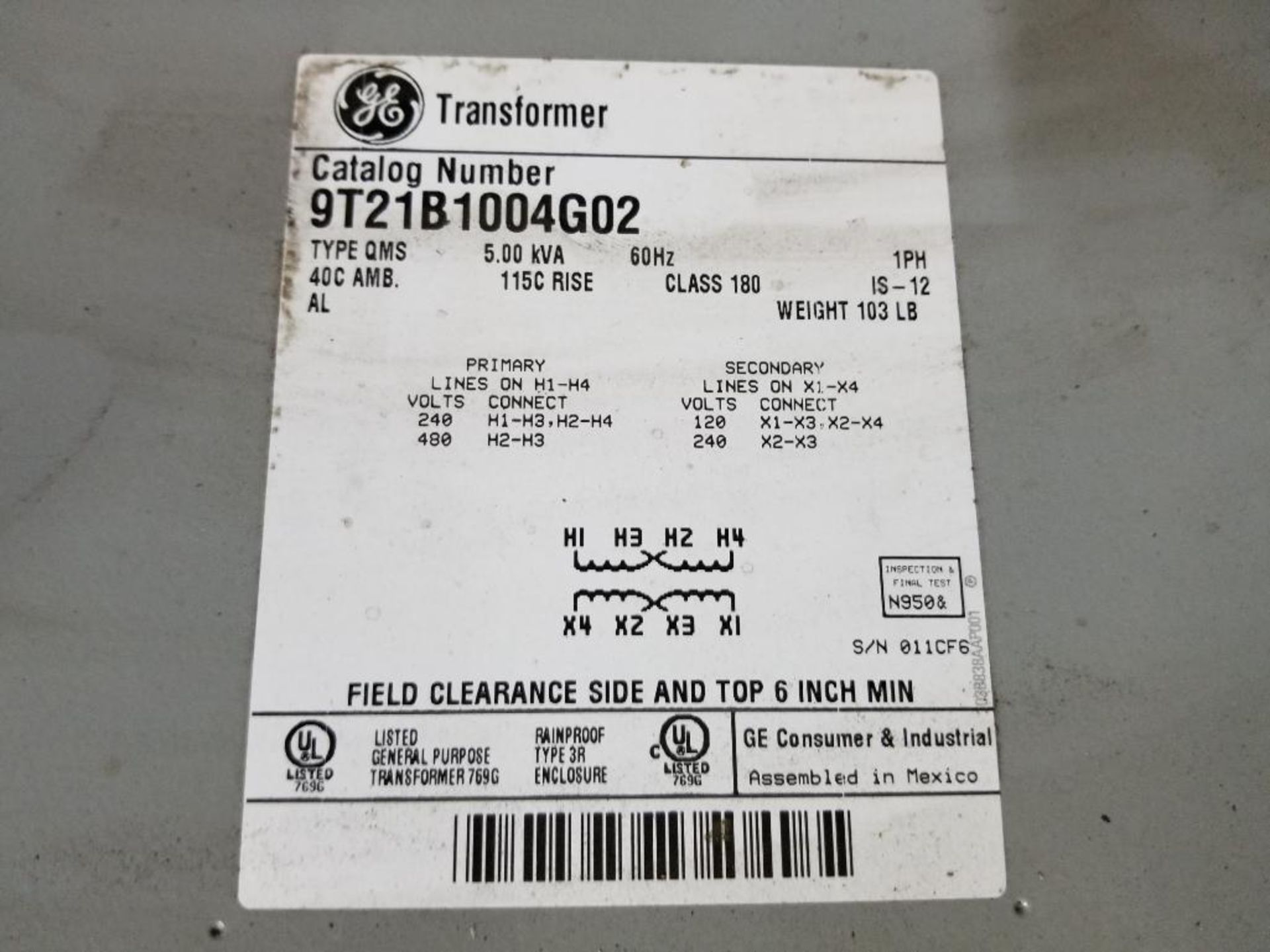 5kVa GE transformer. Catalog number 9T21B1004G02. - Image 2 of 3