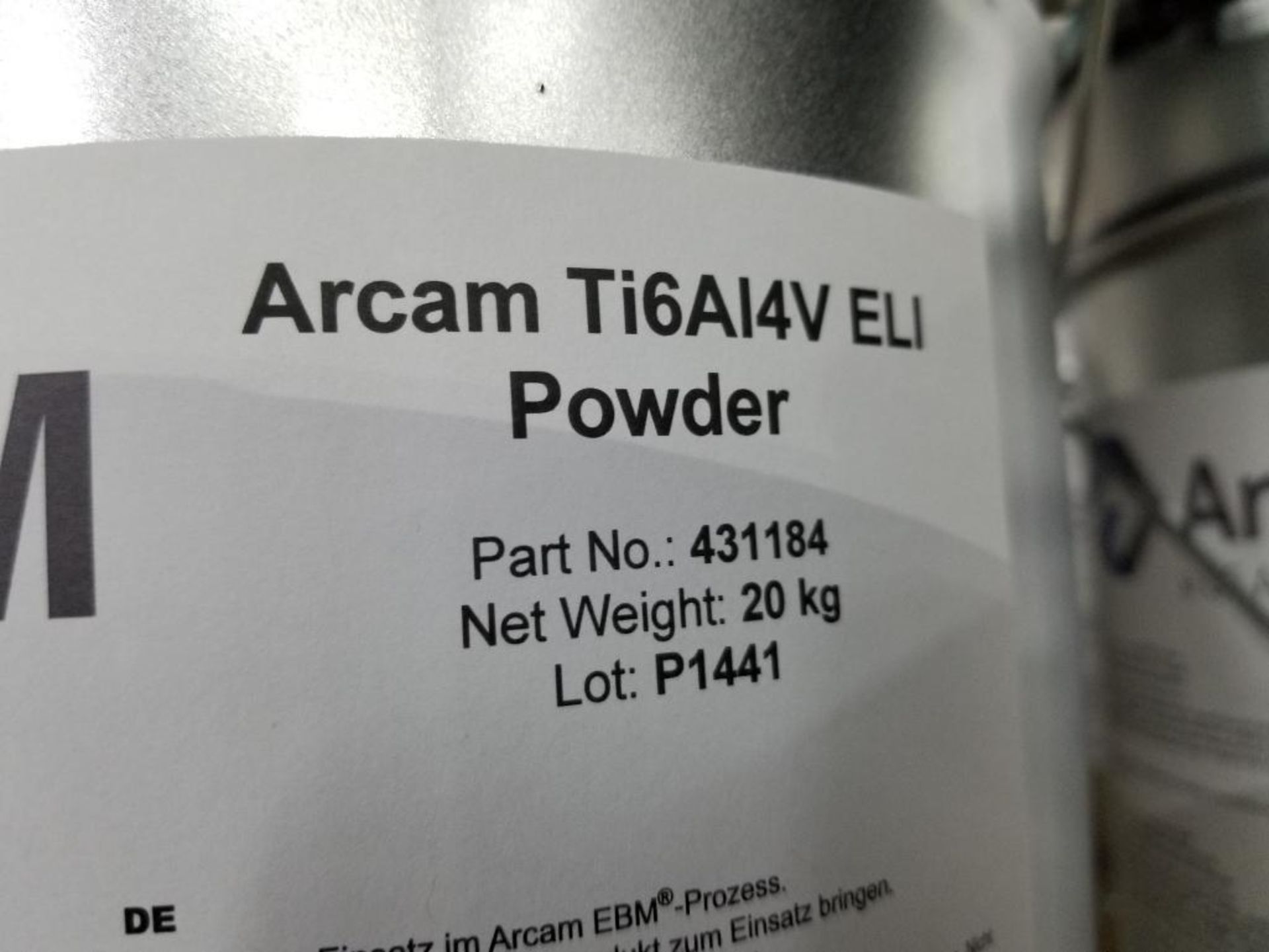 Qty 7 - 5 gallon buck Arcam Ti6A4V additive powder. - Image 2 of 4