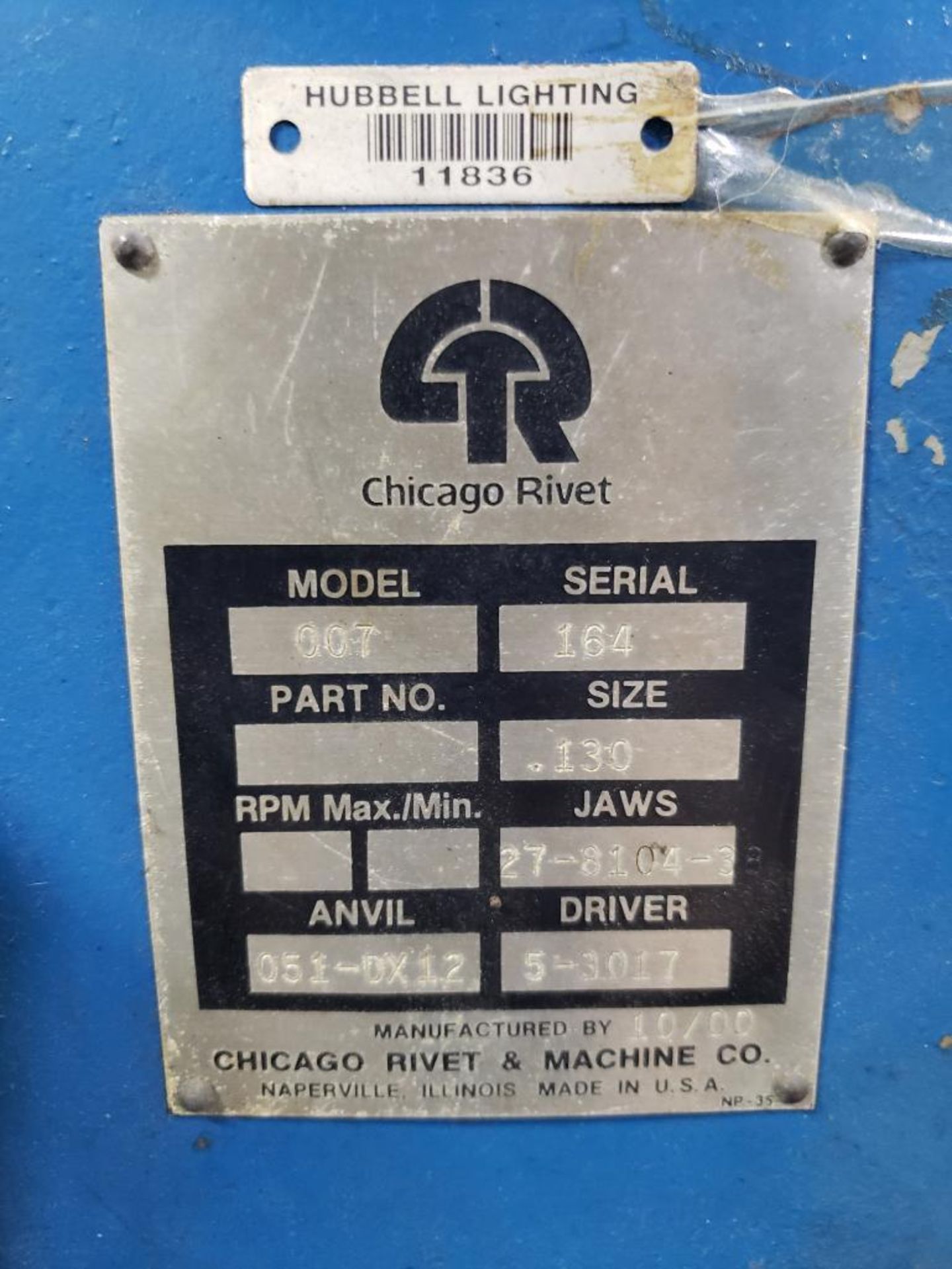 Chicago Rivet machine. Model 007. Tooled for size .130. - Image 5 of 5