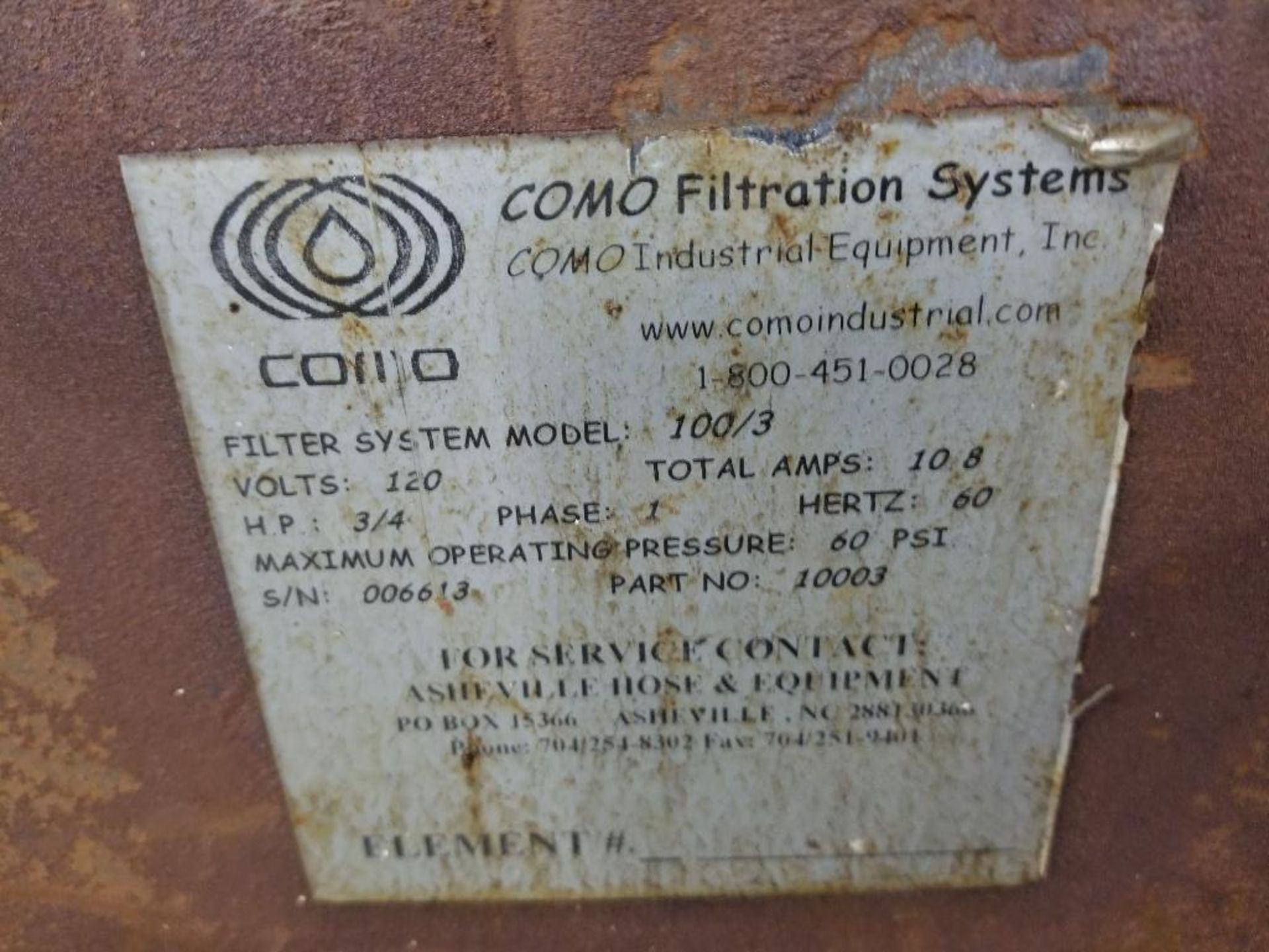 Como hydraulic filtration unit. Model number 100/3. 120v single phase. - Image 8 of 9