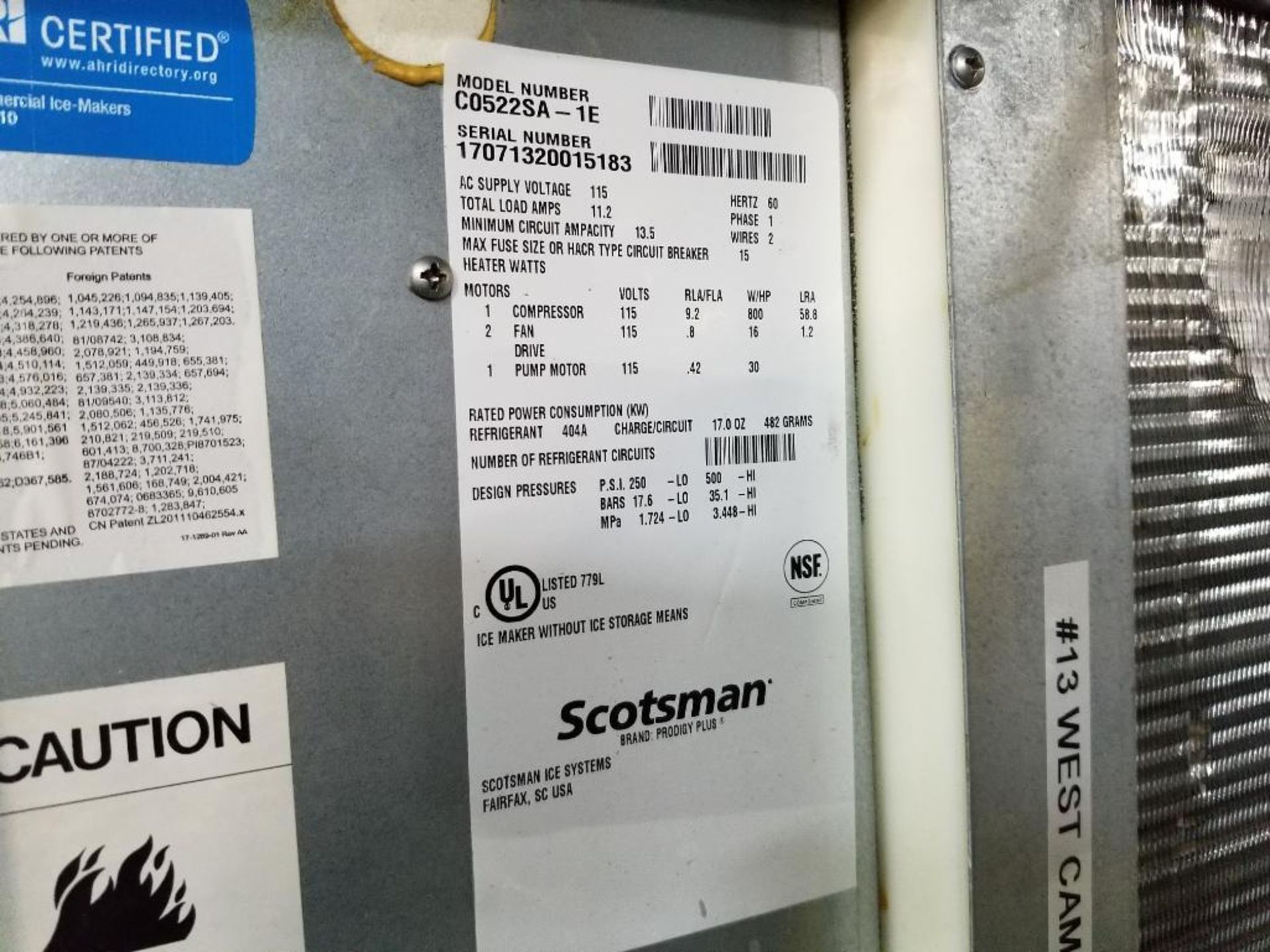 Scotsman ice maker. Model C0522SA-1E. 115v single phase. - Image 4 of 6