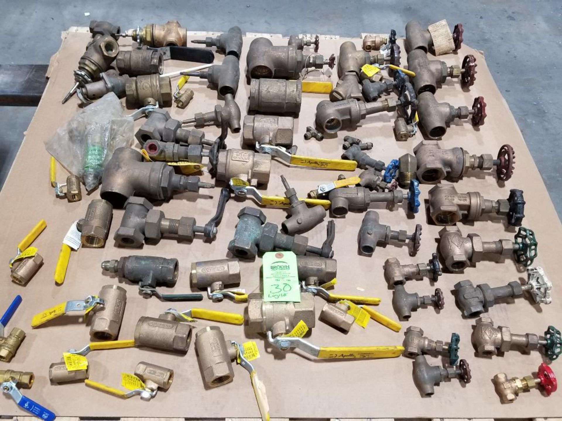 Large pallet assortment of brass valves.
