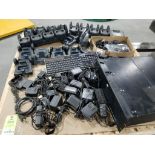 Pallet of assorted walkie talkie chargers, computer components, etc.