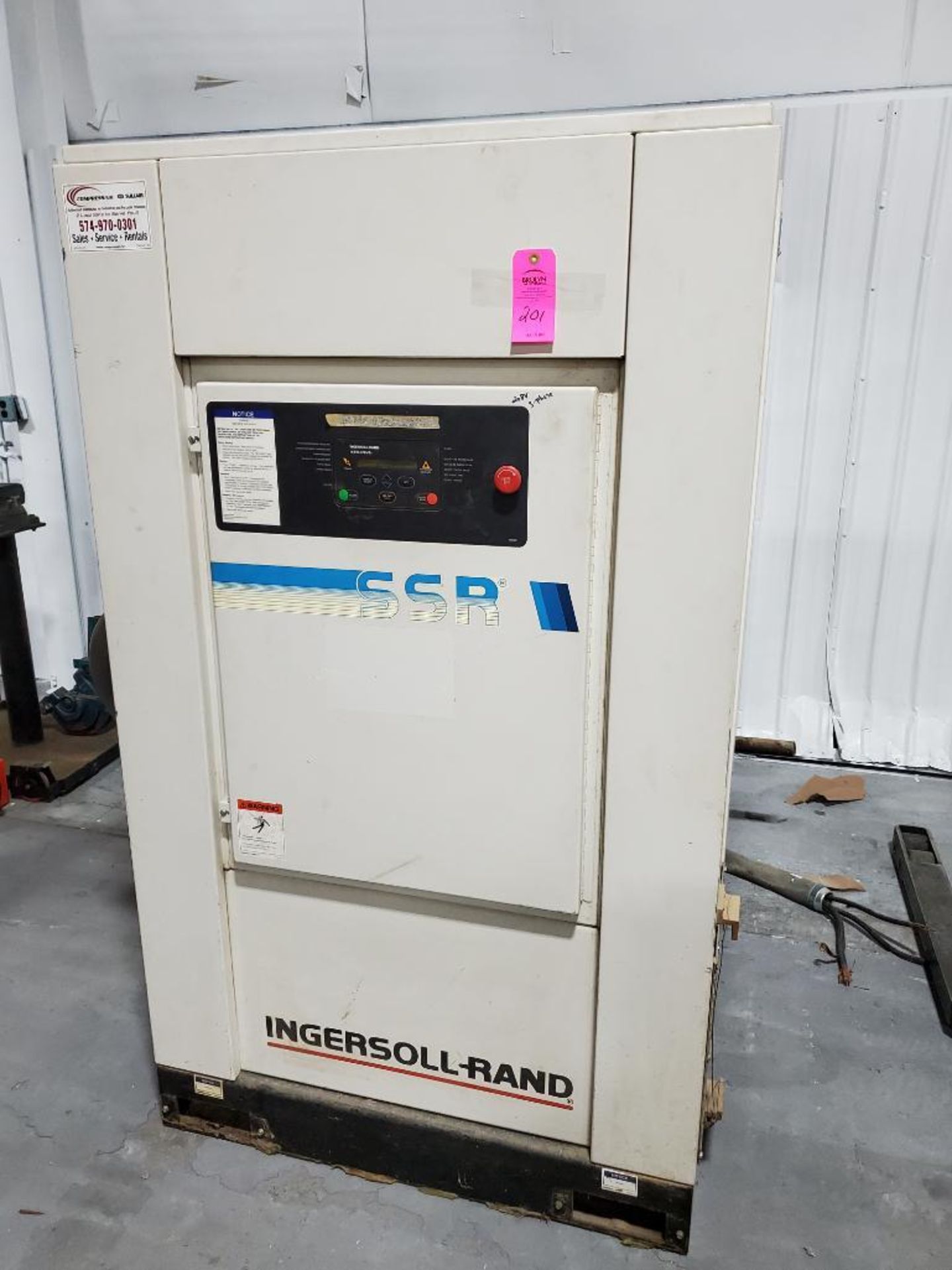 50hp Ingersoll Rand rotary screw compressor. Model SSR-EP50SE.