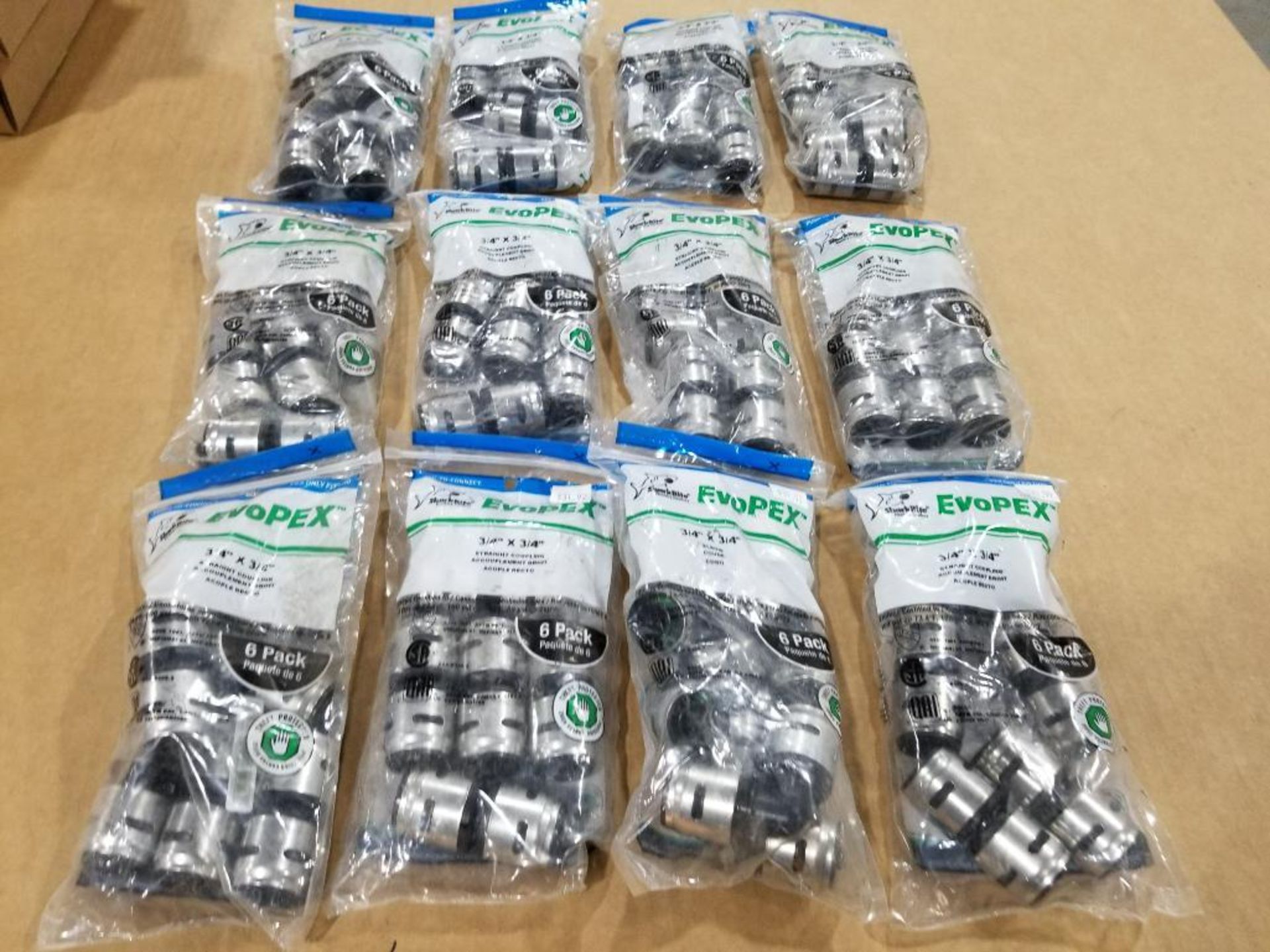 Qty 72 - SharkBite EvoPex fittings. 12 bags of 6.