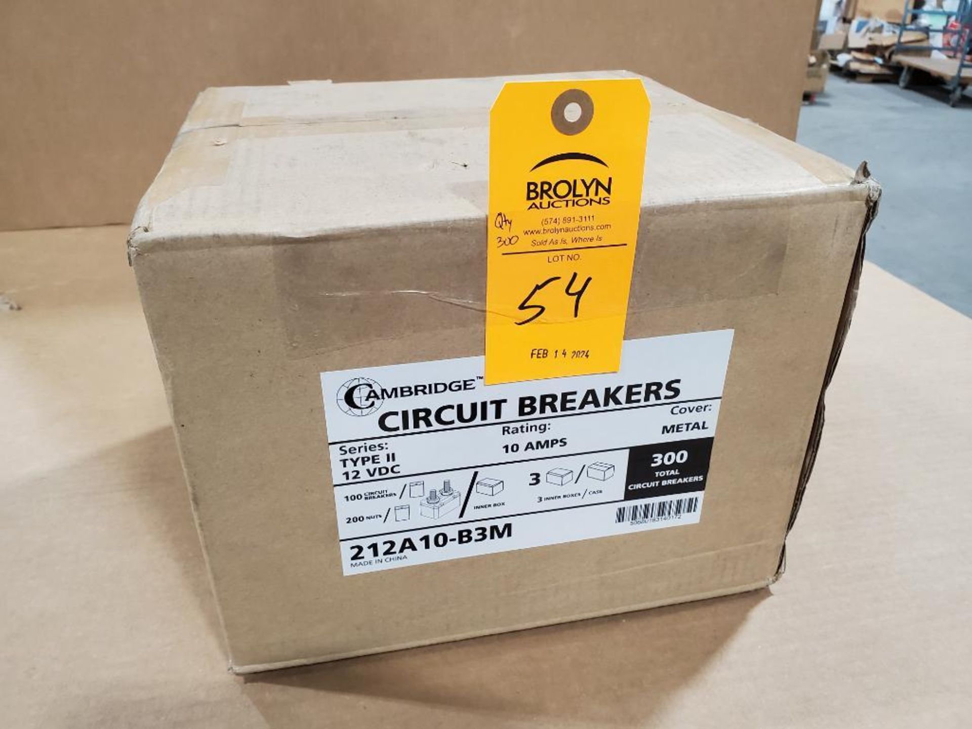 Qty 300 - Cambridge circuit breaker. 10amp. Model 212A10-B3M.