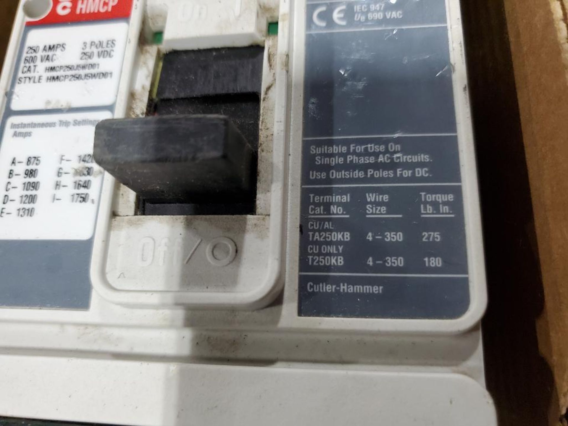 250amp Eaton molded case circuit breaker. Catalog HMCP250J5WD01. - Image 7 of 8