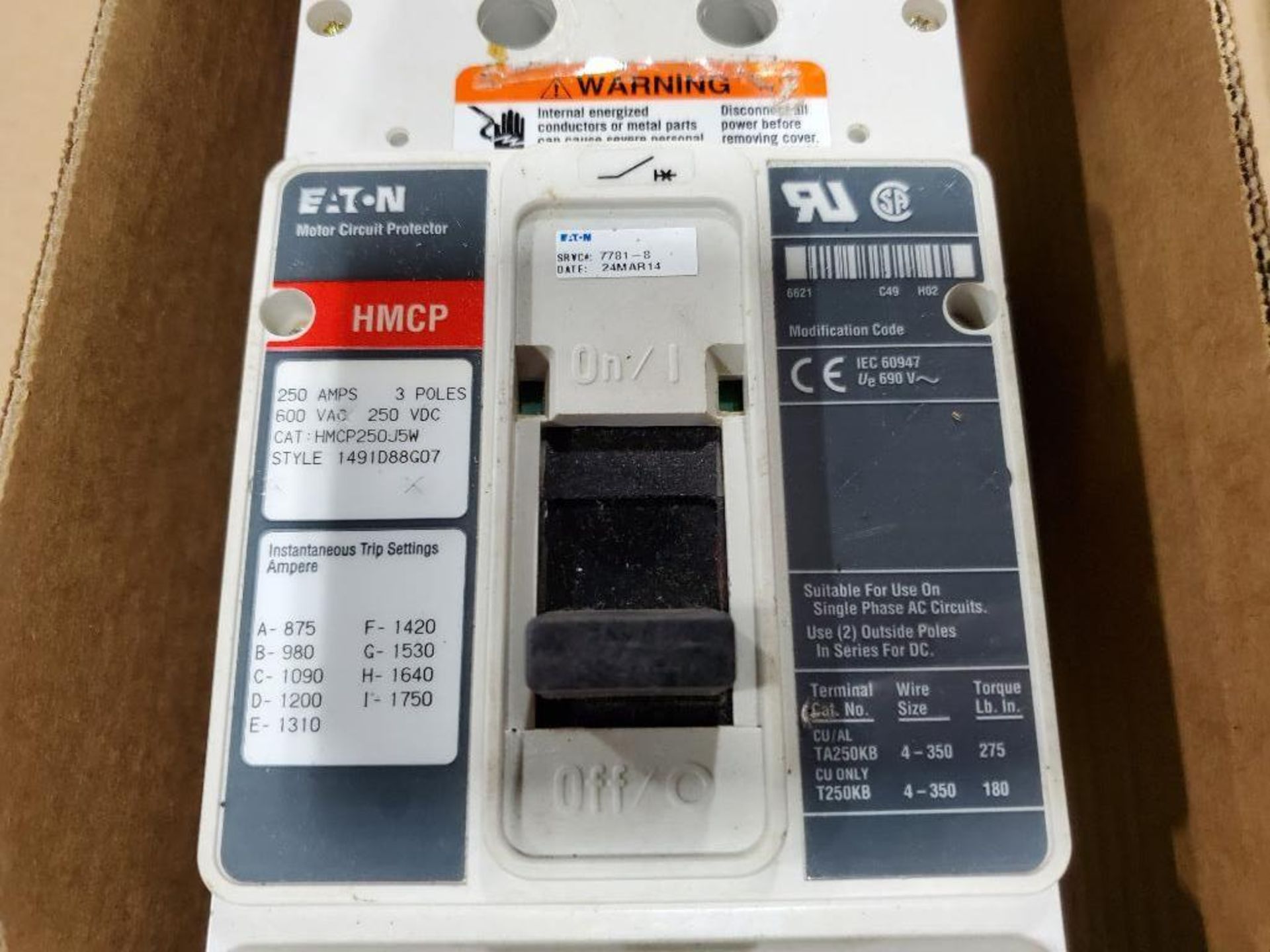 250amp Eaton molded case circuit breaker. Catalog HMCP250J5W. - Image 3 of 8