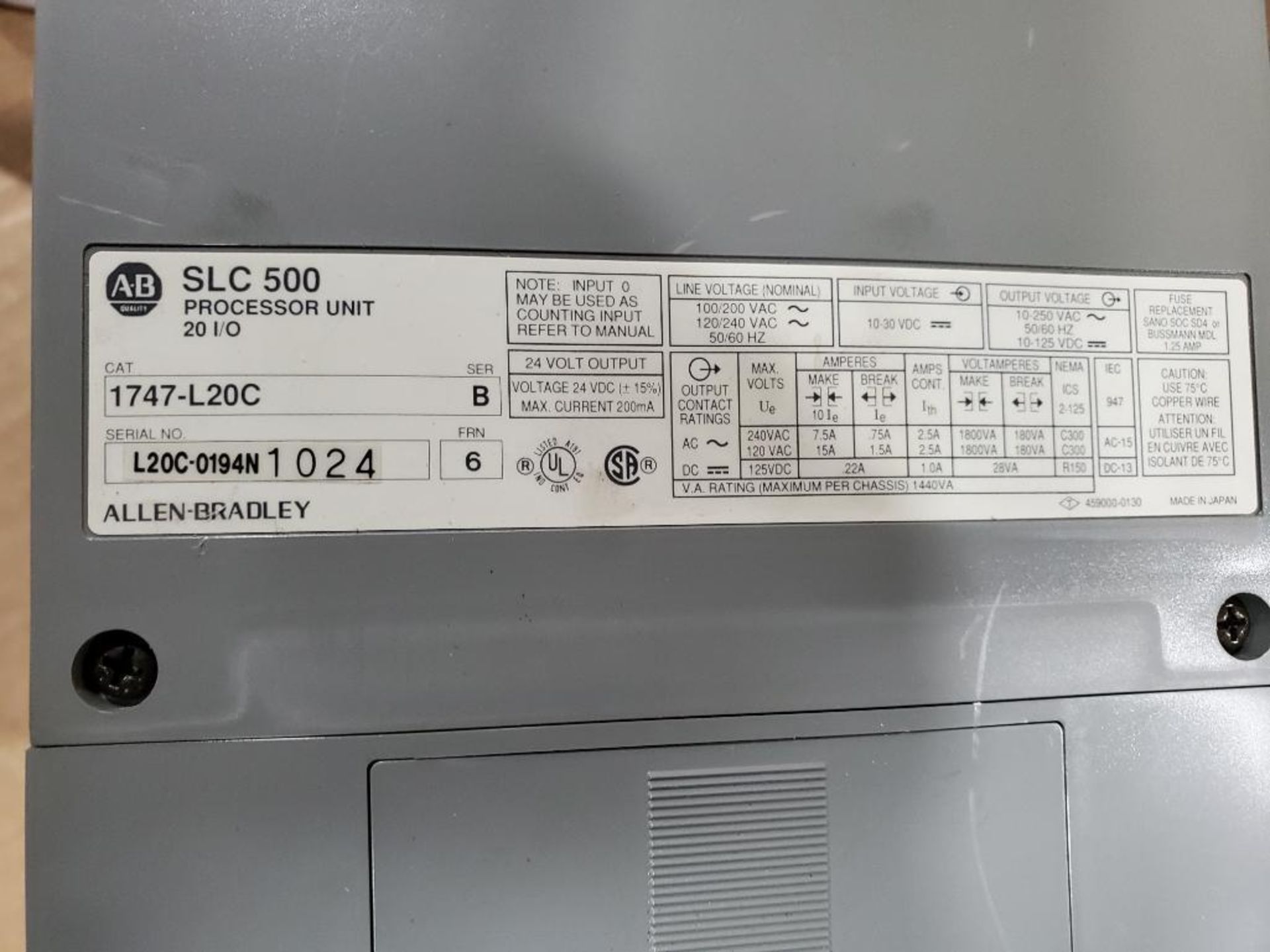 Allen Bradley SLC500 programmable controller and SLC500 PLC rack with 5/04 cpu. - Image 6 of 6