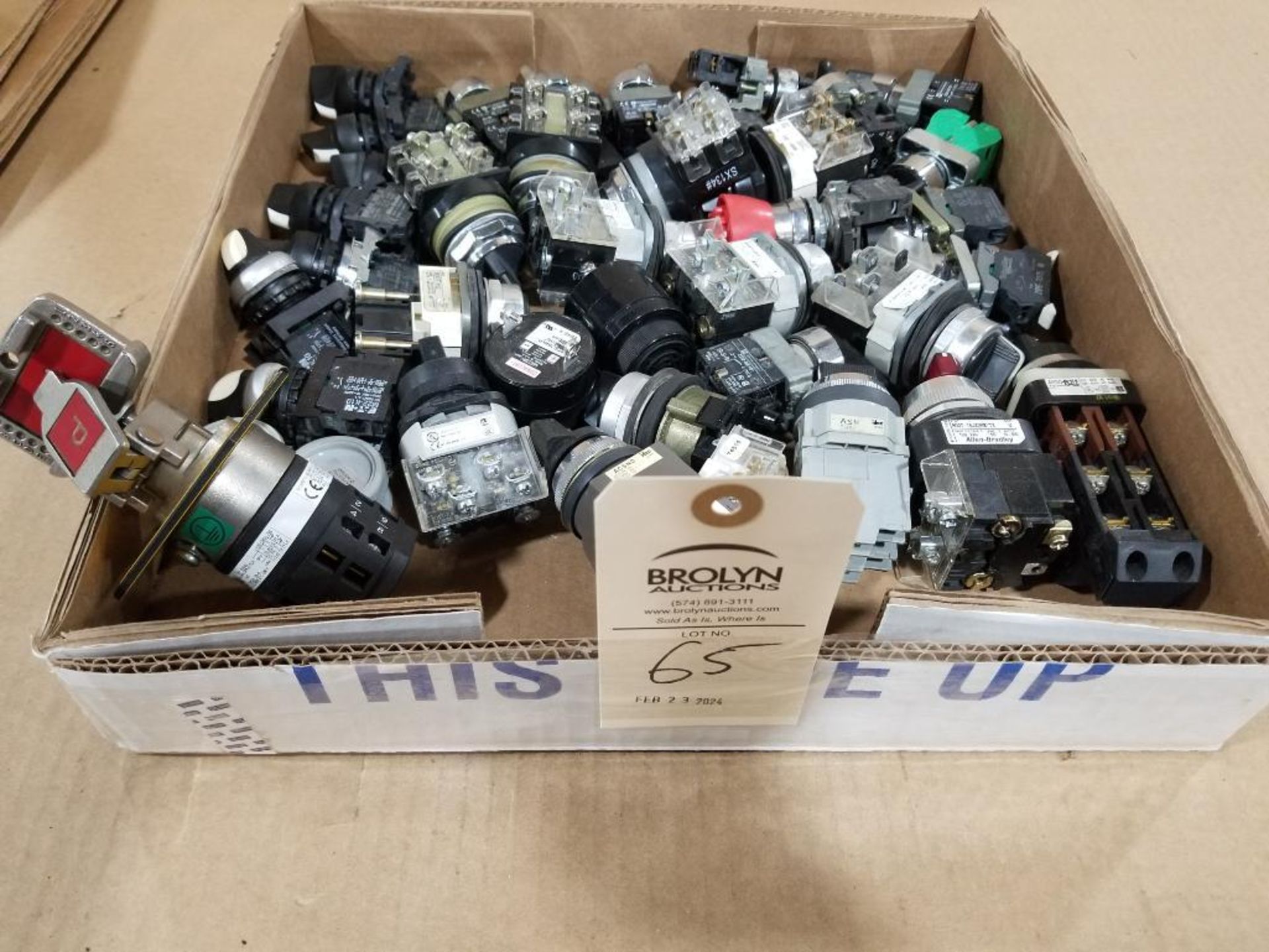 Large assortment of push buttons, pilot lots, switches, etc.