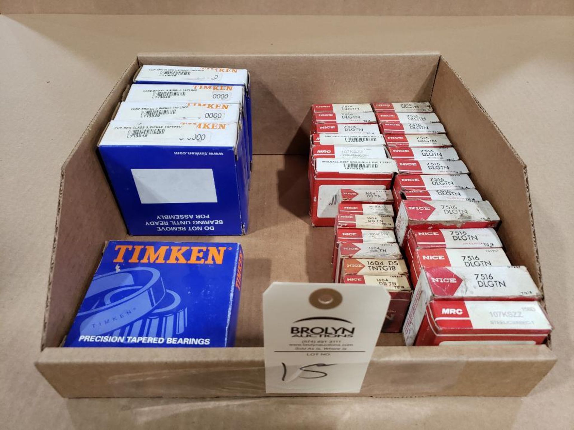 Large assortment of Timken and MRC bearings.