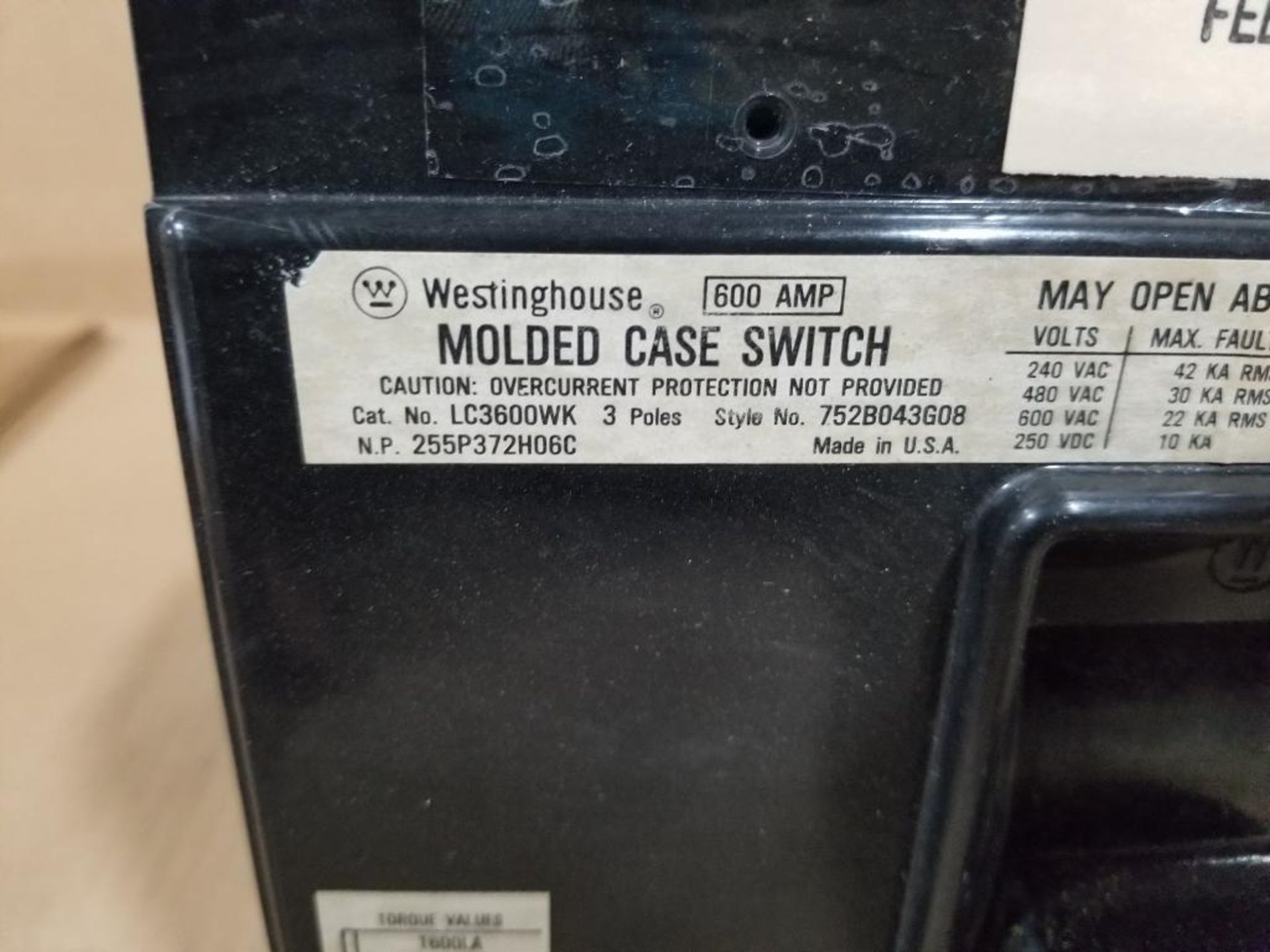 600amp Westinghouse molded case breaker. Catalog LC3600WK. - Image 3 of 7