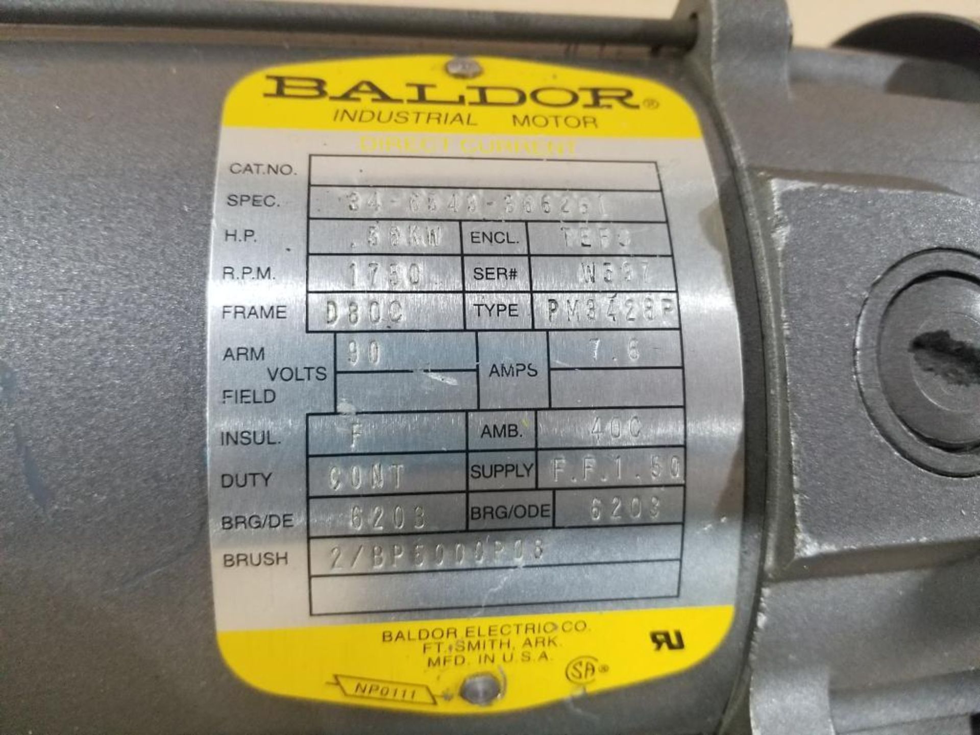 .56kW Baldor motor. 90v. 1750rpm, D80C frame. - Image 2 of 5