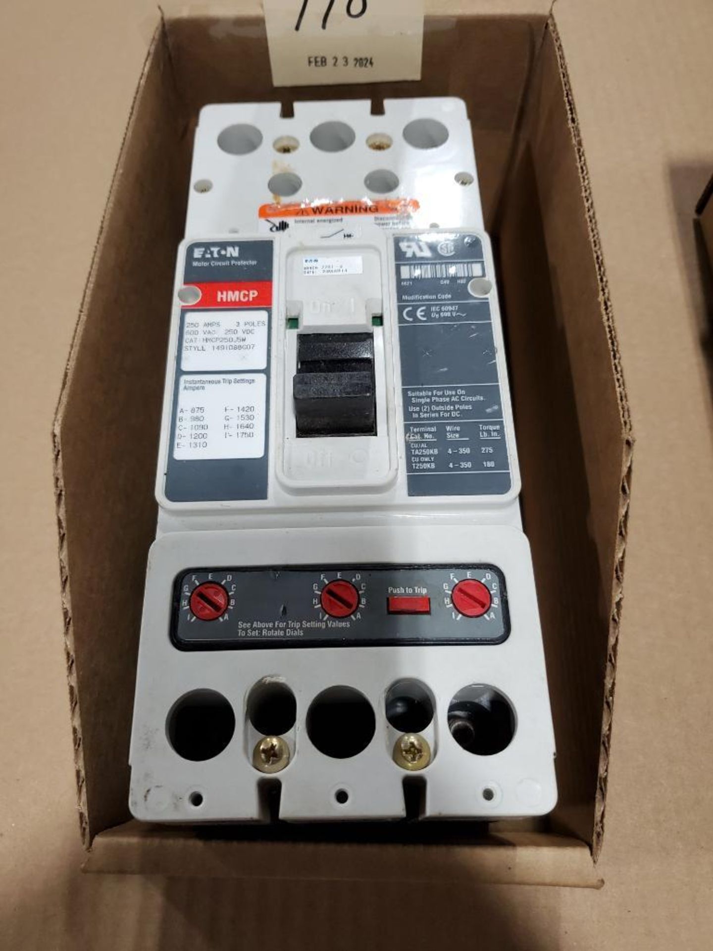 250amp Eaton molded case circuit breaker. Catalog HMCP250J5W. - Image 2 of 8