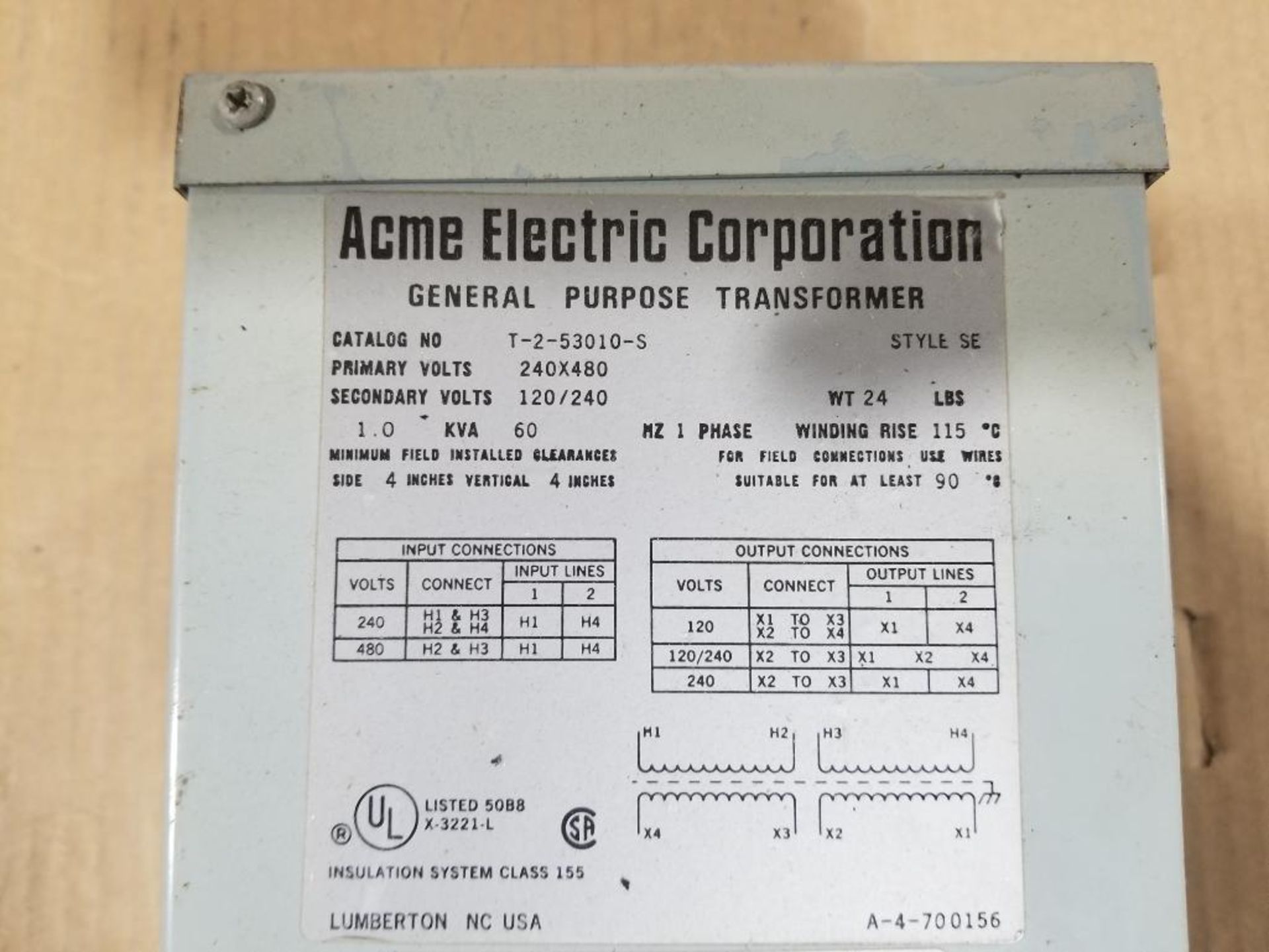 1kva Acme transformer. Catalog T-2-53010-S. - Image 2 of 2