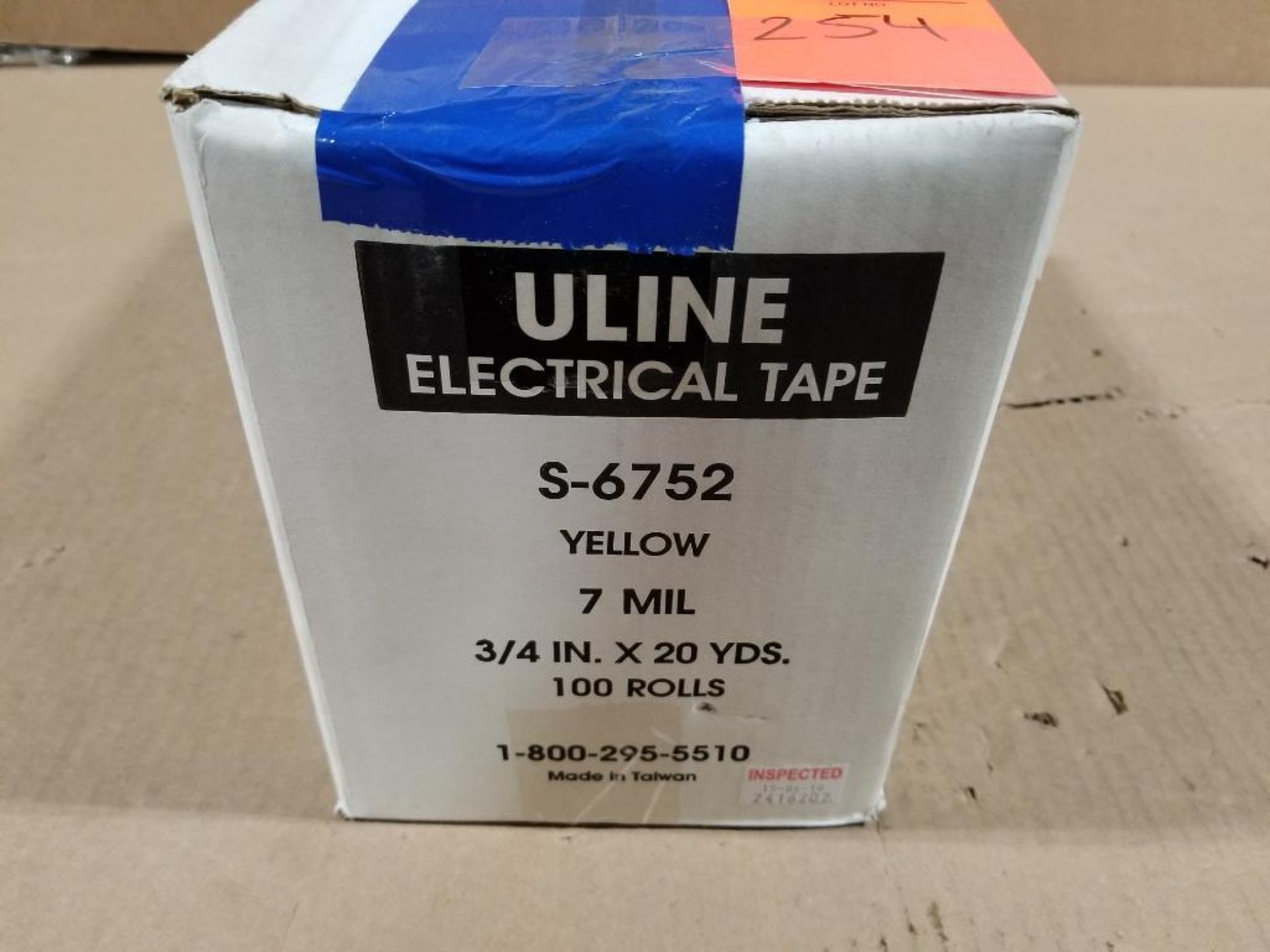 100 rolls Uline yellow electrical tape. Part number S-6752.