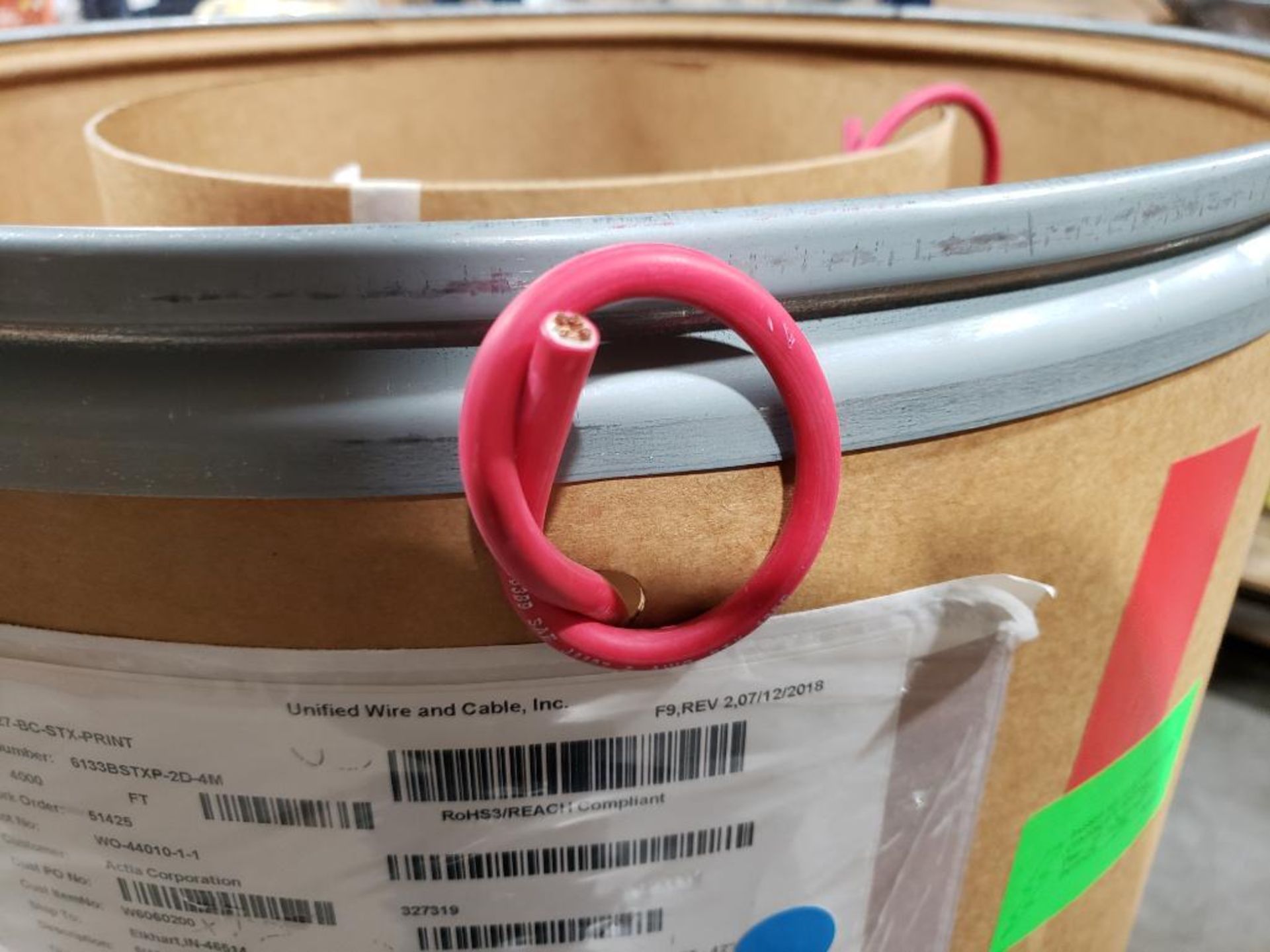 Qty 1 - Barrel 6 awg red copper wire. Gross barrel weight, 235lbs. Partial barrel. - Image 2 of 4