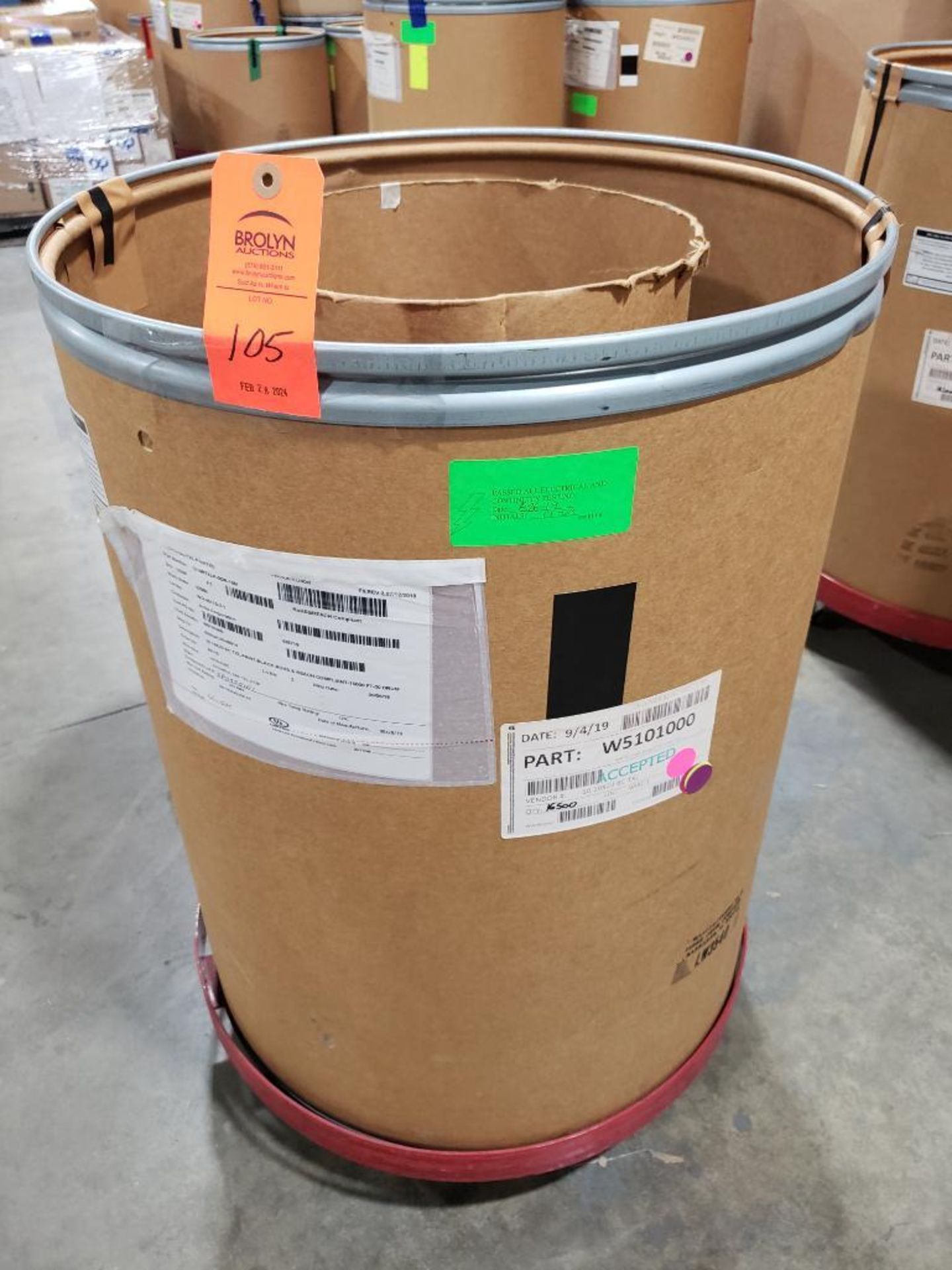 10 awg black copper wire. Gross barrel weight, 503lbs. Partial barrel.