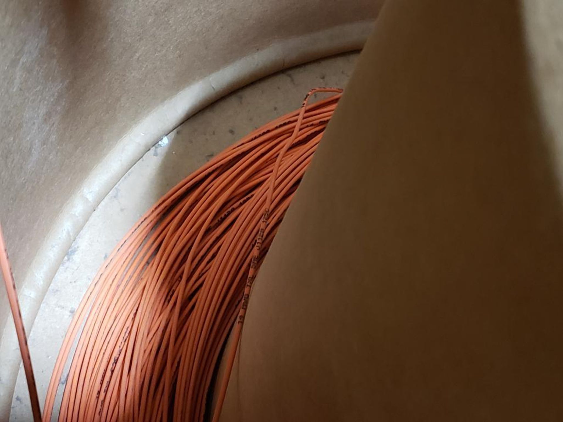 Qty 2 - Barrels 14 awg orange and 16 awg blue /white print copper wire. Gross barrel weight, 92lbs. - Image 2 of 9