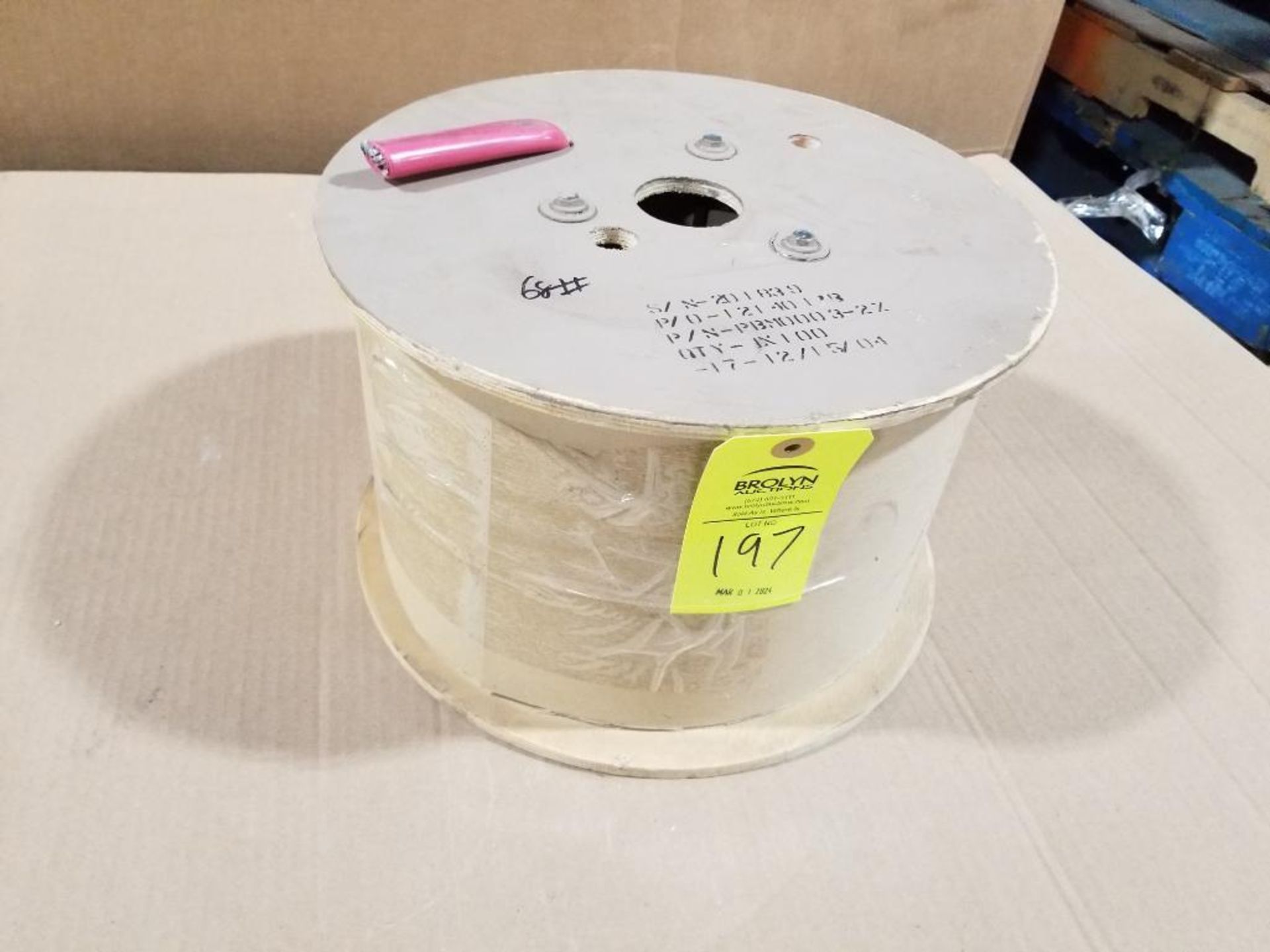 100ft roll of 3awg wire. Tinned copper. Part number PBM0003-2%. 68lb gross roll weight. . - Image 7 of 7