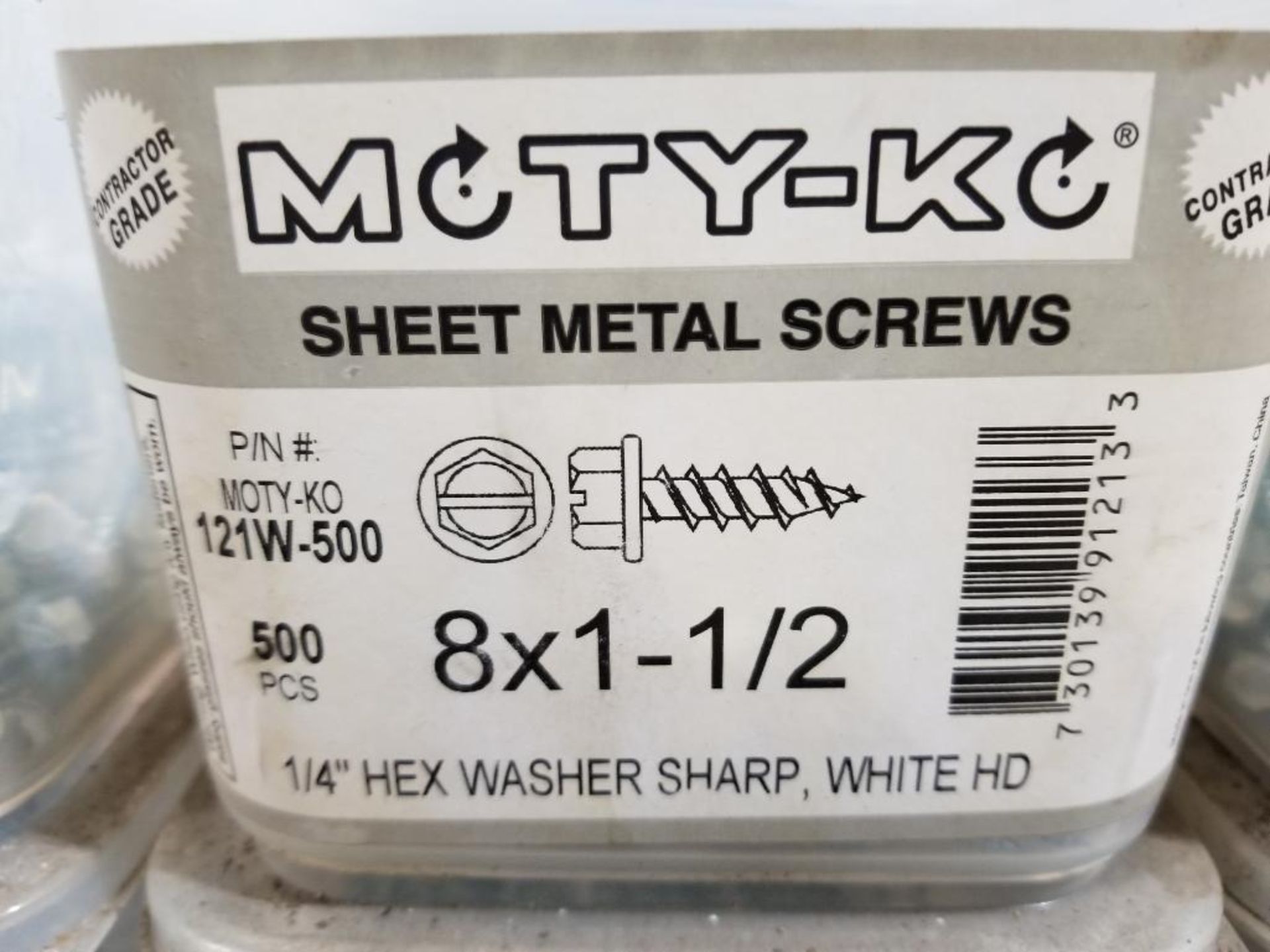 Qty 9000 - 8x1-1/2 white 1/4in hex head sheet metal screws. - Image 2 of 3