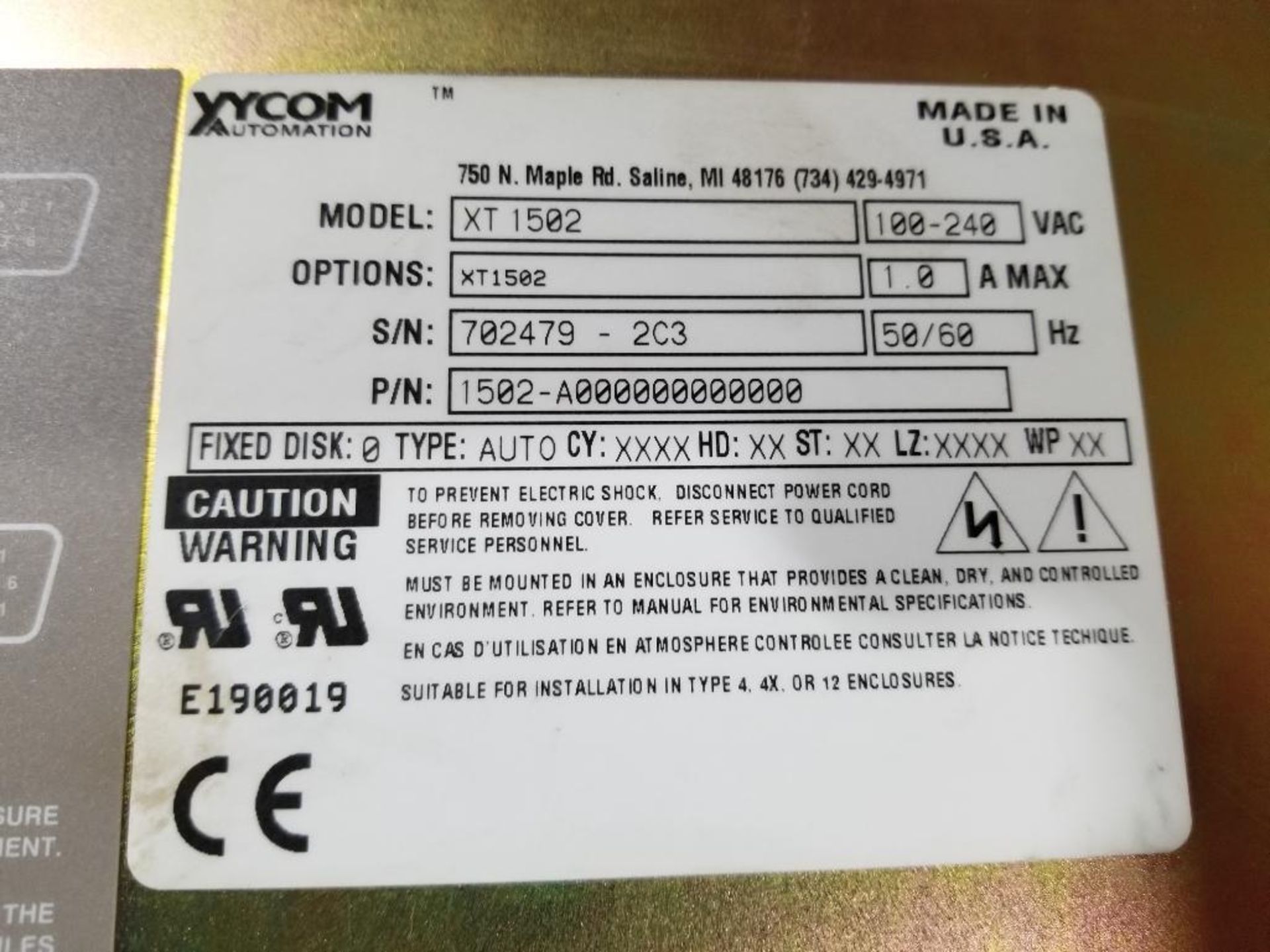 Xycom automation user inteface machine panel. Model XT-1502. - Image 3 of 4