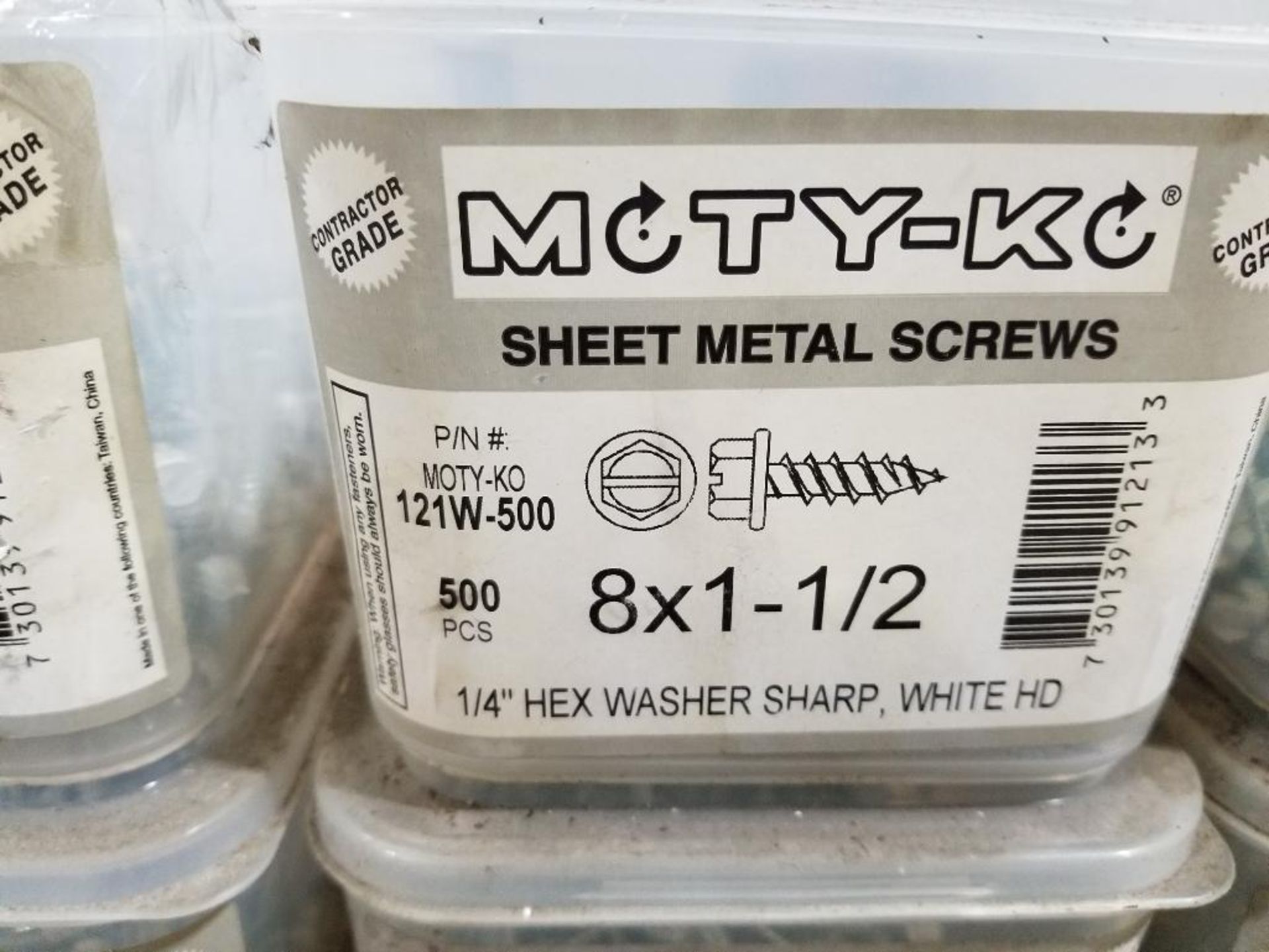 Qty 9000 - 8x1-1/2 white 1/4in hex head sheet metal screws. - Image 3 of 4