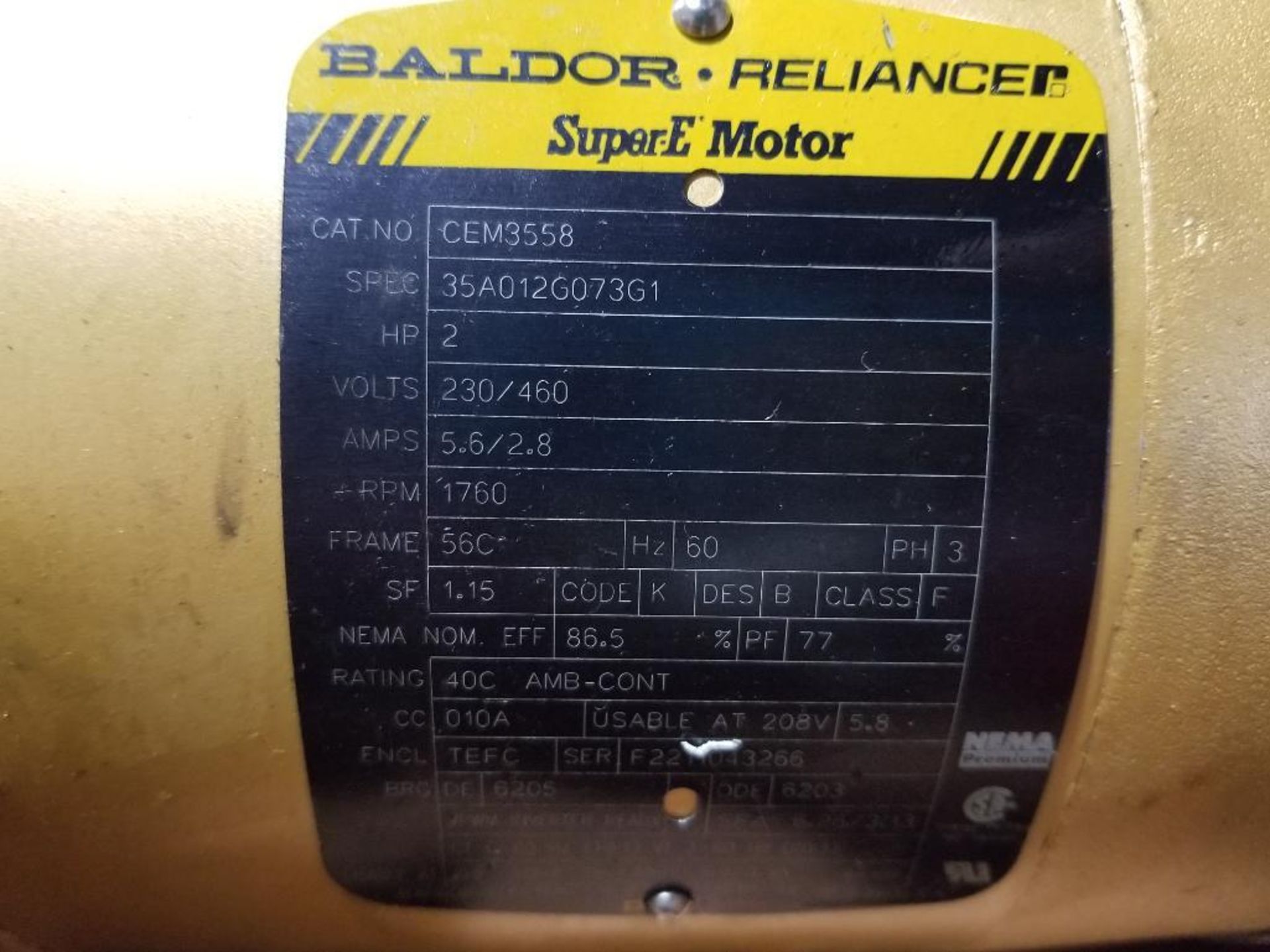 2hp Baldor motor with gearbox. - Image 5 of 9