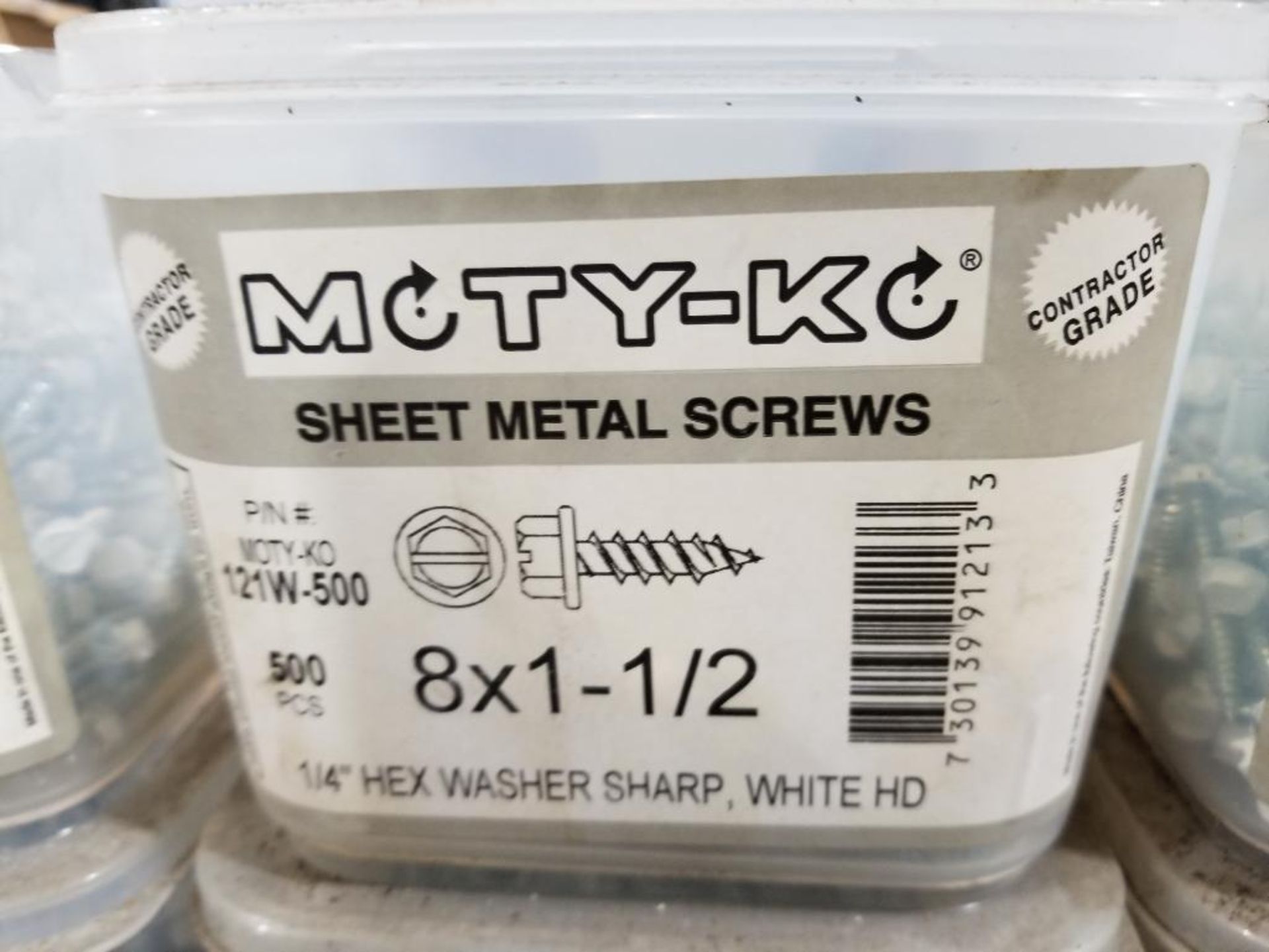 Qty 9000 - 8x1-1/2 white 1/4in hex head sheet metal screws. - Image 2 of 4